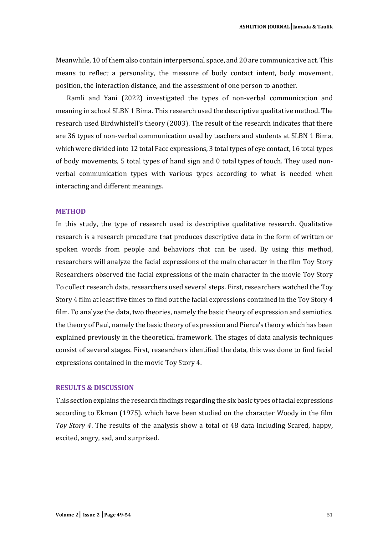 JURIS The Face Expressions Analysis of Woody in the Film Toy Story 4