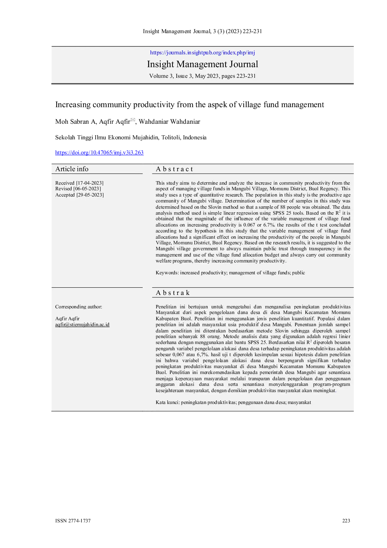 JURIS Increasing community productivity from the aspek of village fund management