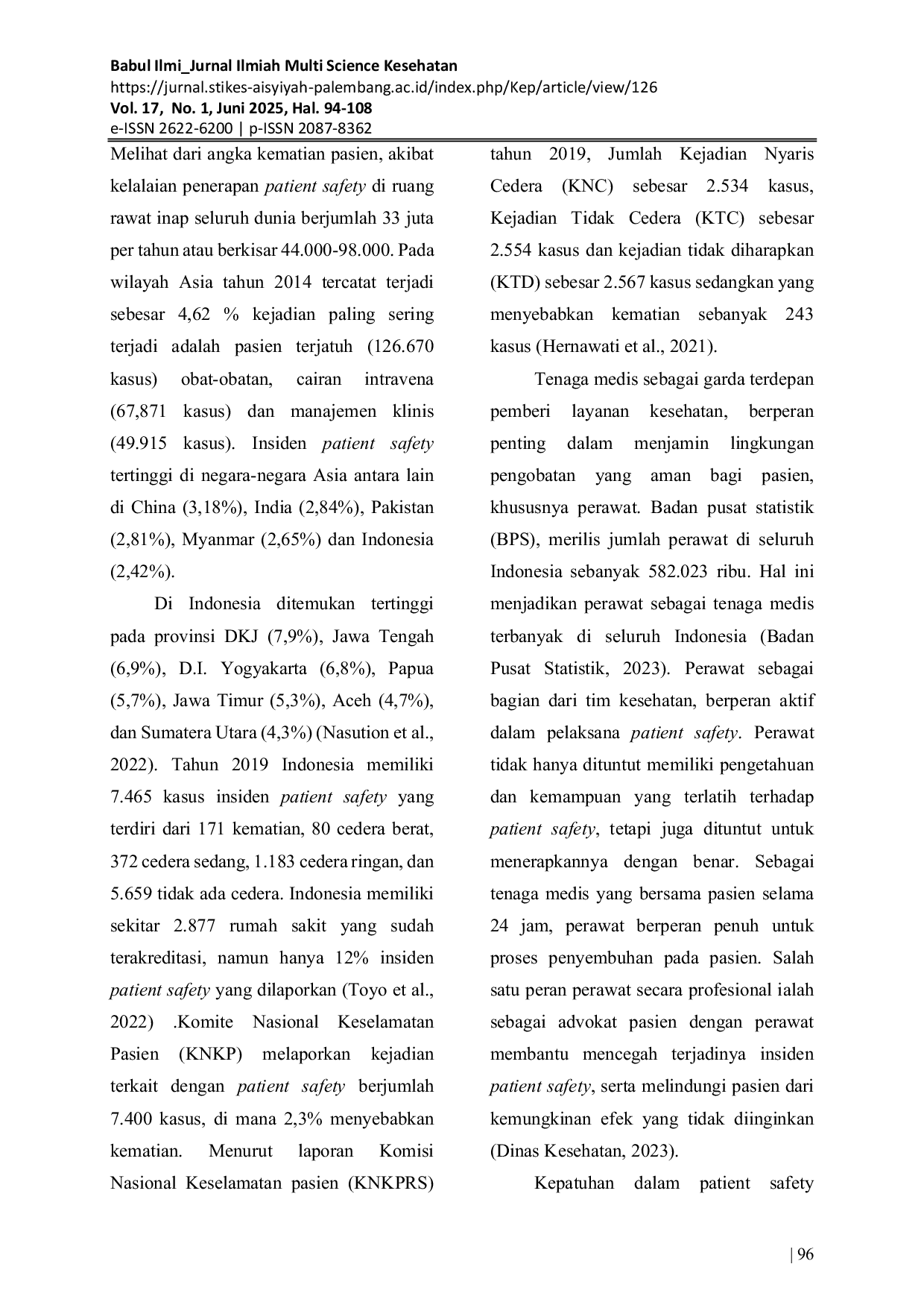 JURIS Self Assessment Perawat Terhadap Penerapan Patient Safety