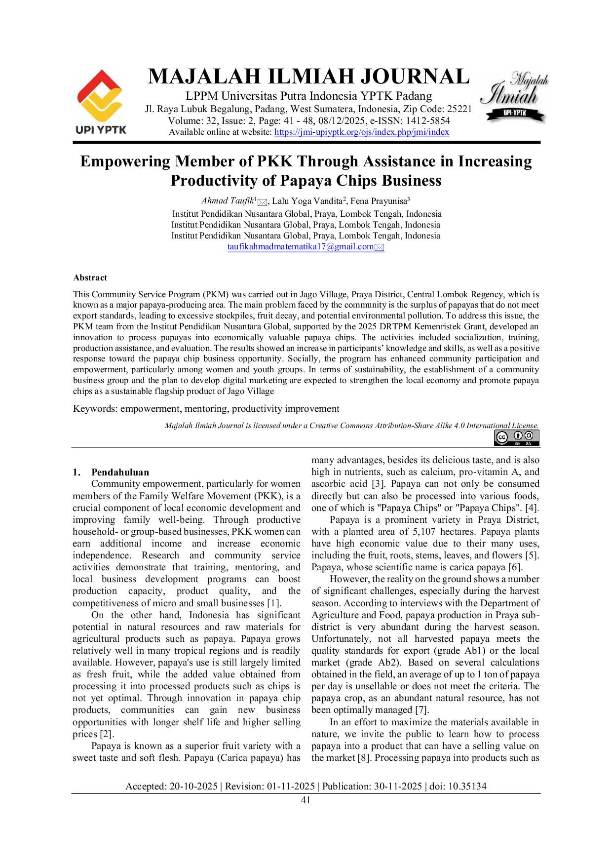 JURIS Empowering Member of PKK Through Assistance in Increasing Productivity of Papaya Chips Business