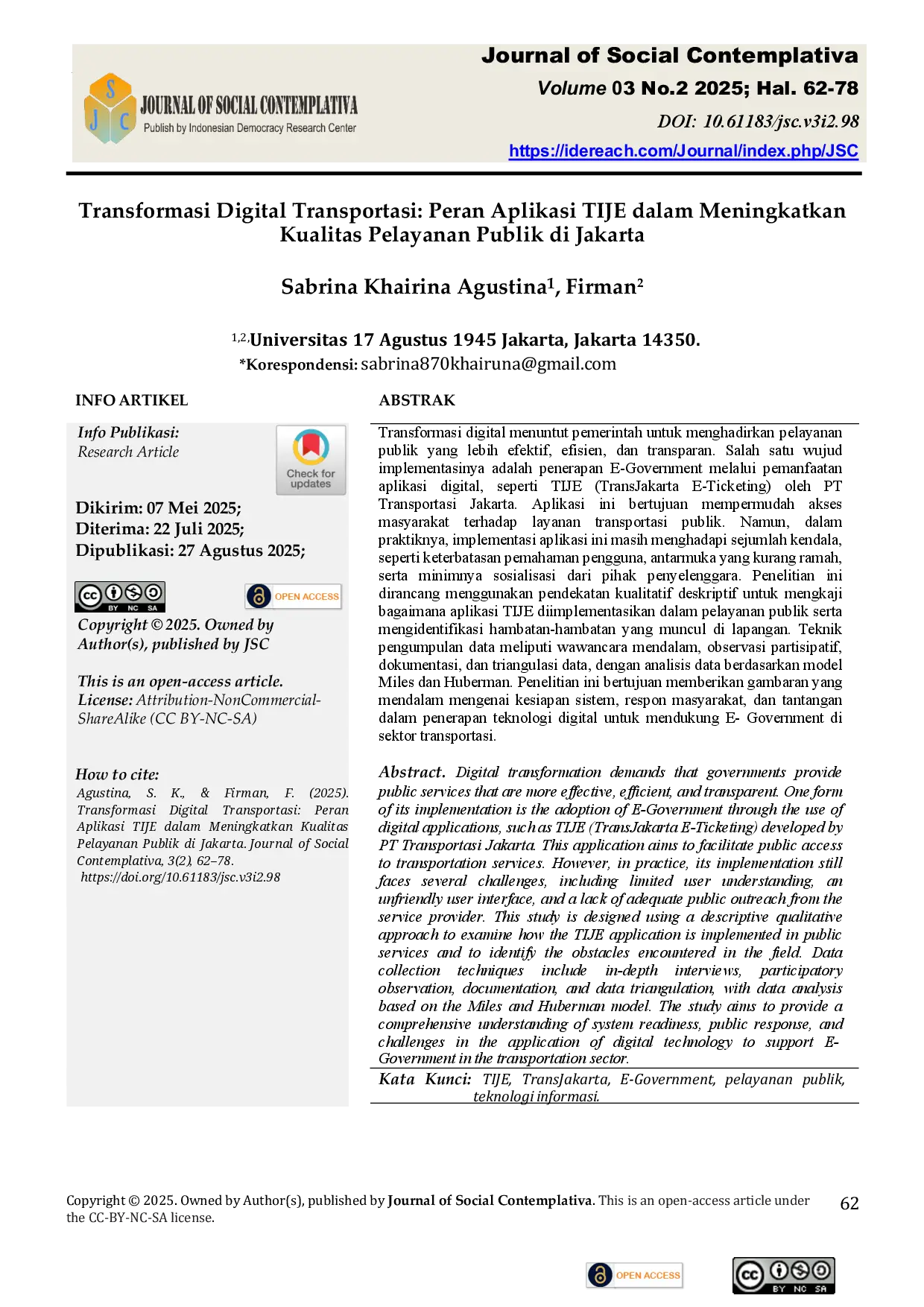 juris Transformasi Digital Transportasi Peran Aplikasi TIJE dalam Meningkatkan Kualitas Pelayanan Publik di Jakarta