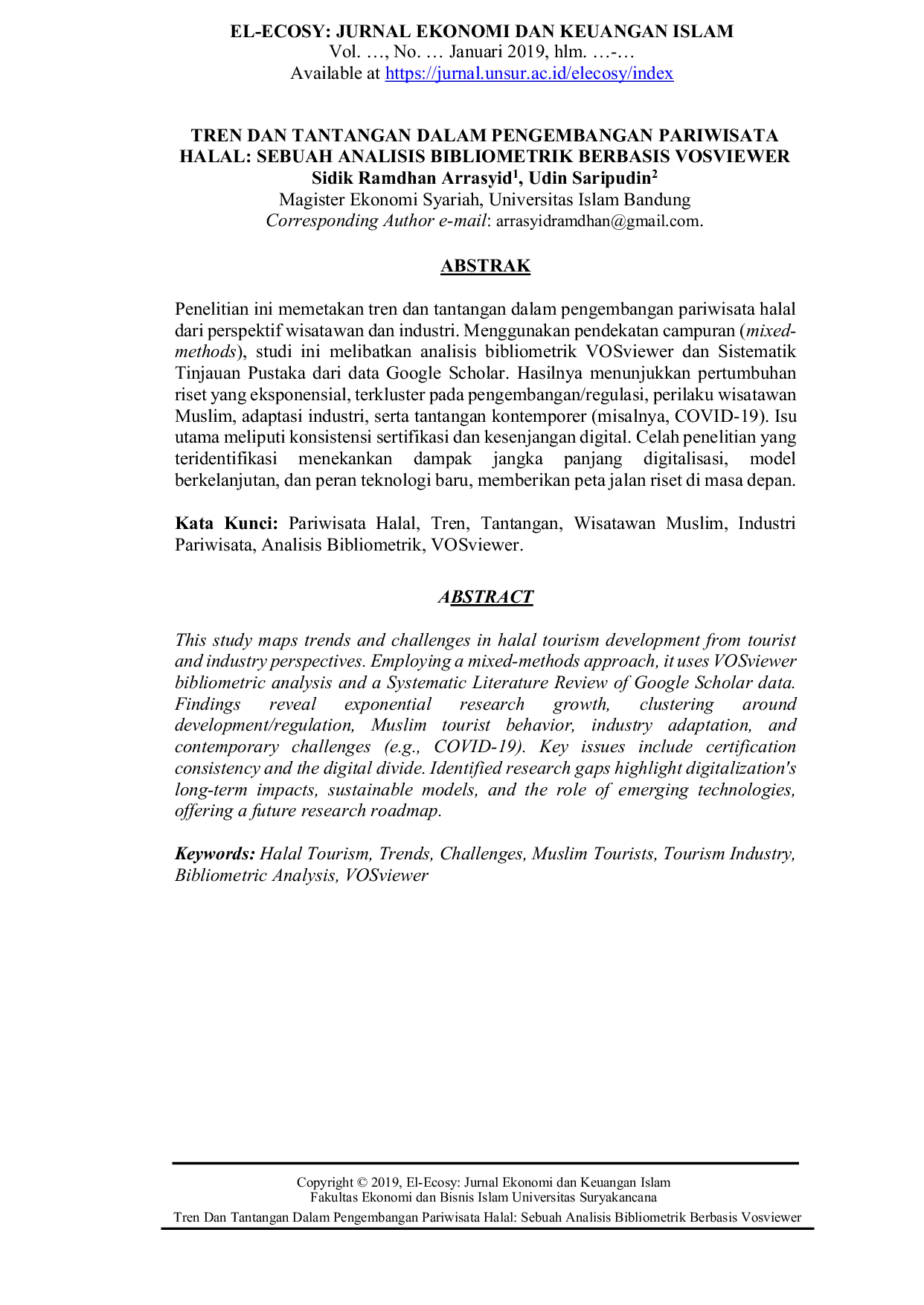 JURIS Tren Dan Tantangan Dalam Pengembangan Pariwisata Halal Sebuah Analisis Bibliometrik Berbasis Vosviewer