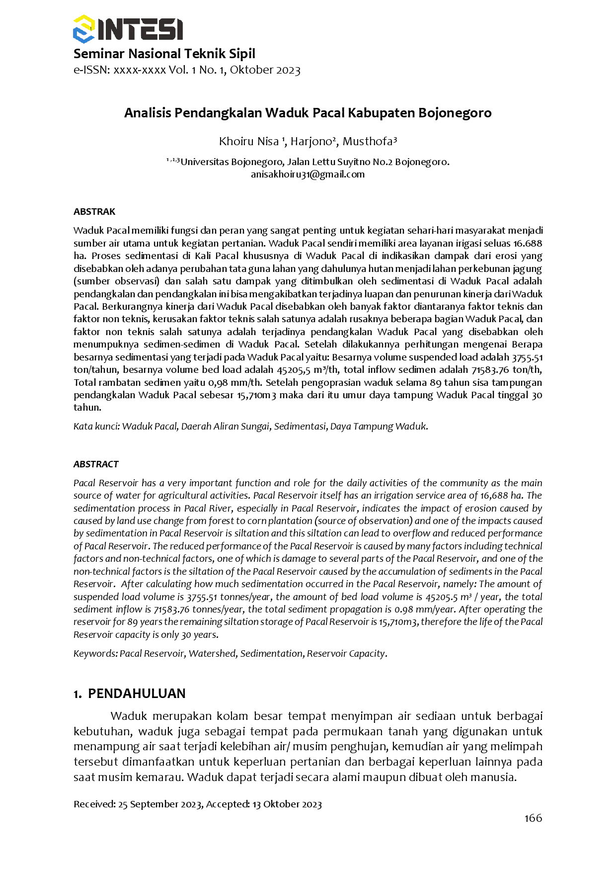 juris Analisis Pendangkalan Waduk Pacal Kabupaten Bojonegoro