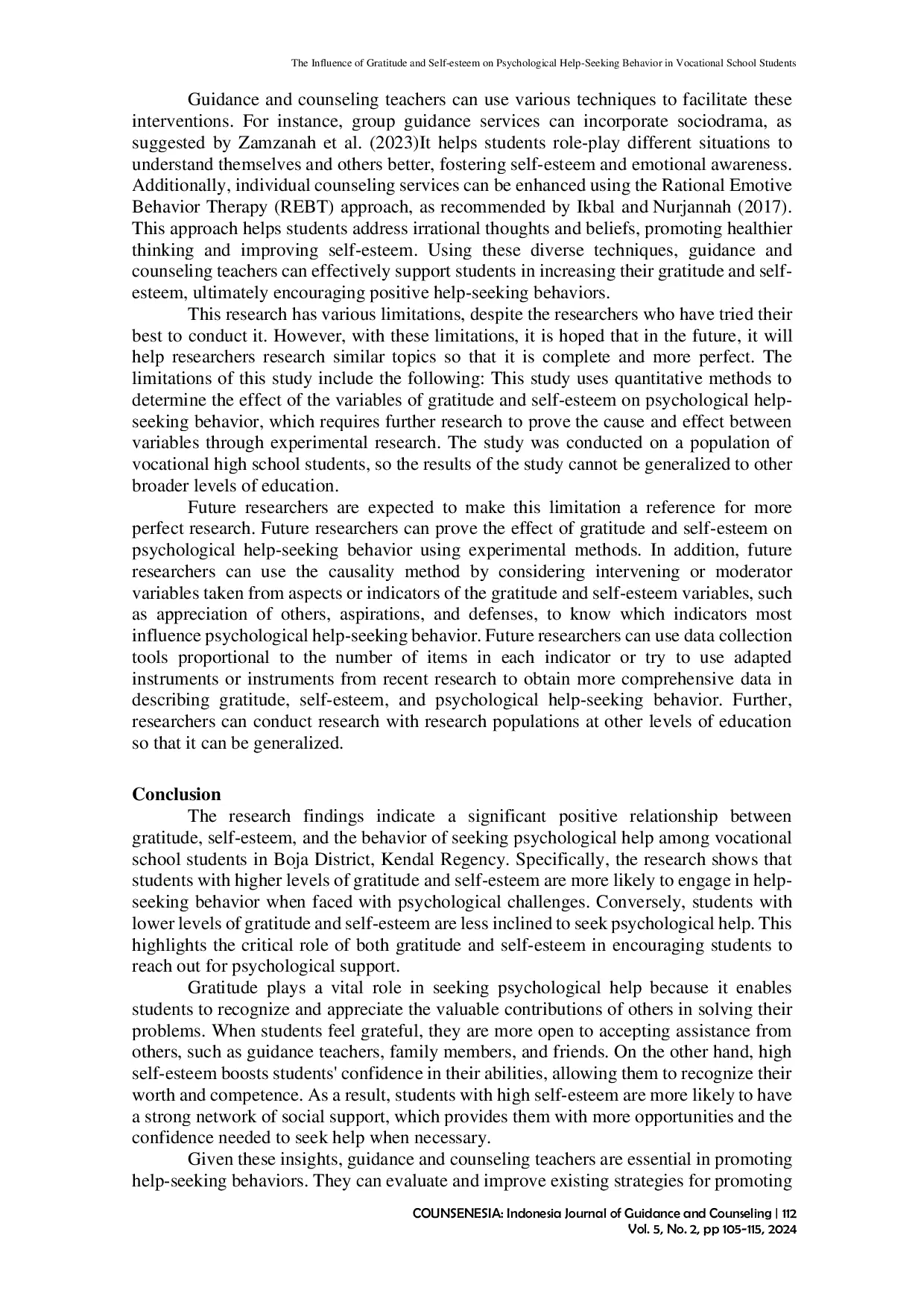 JURIS The Influence of Gratitude and Self Esteem on Psychological Help Seeking Behavior in Vocational School Students