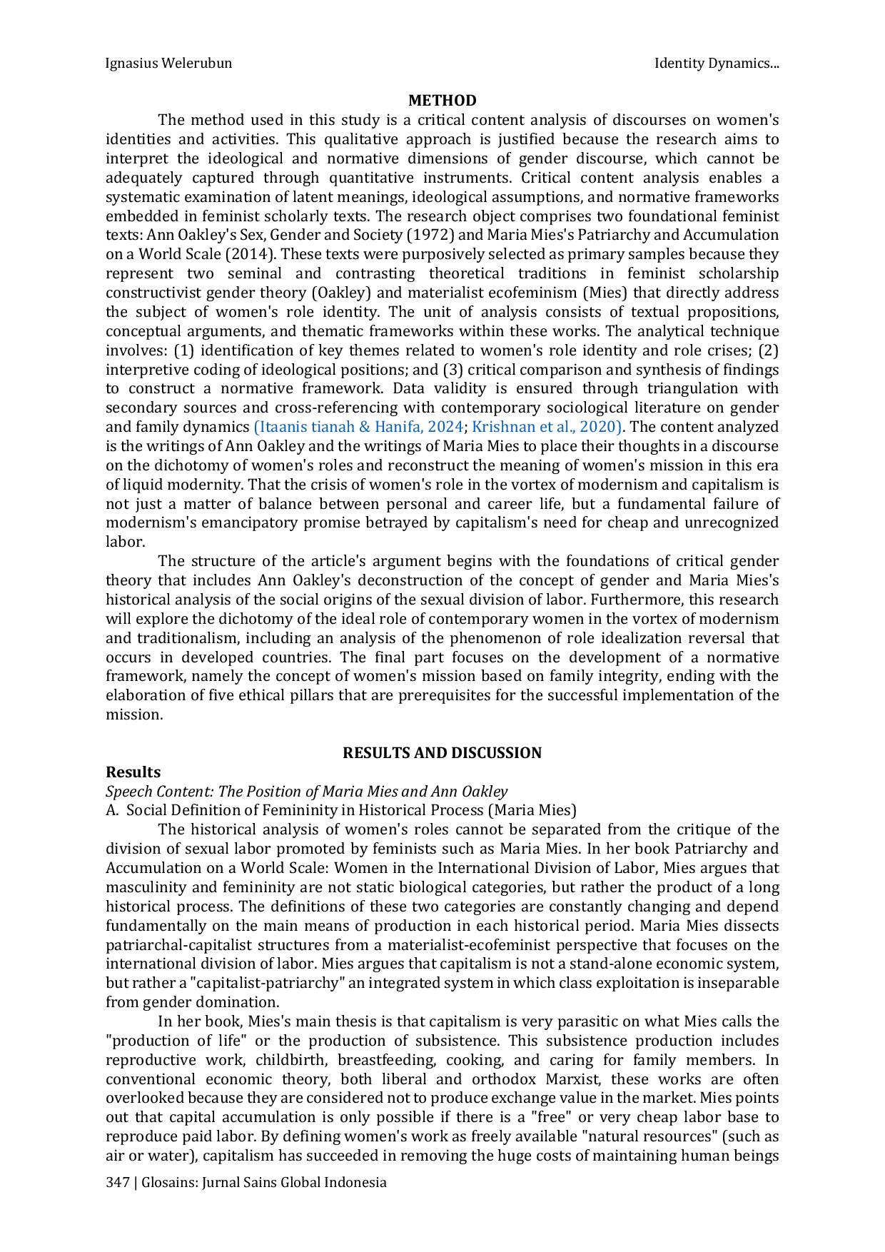 JURIS Identity Dynamics and the Crisis of Women s Roles Between Modernism and Capitalism A Critical Analysis of Mission and Family Integrity