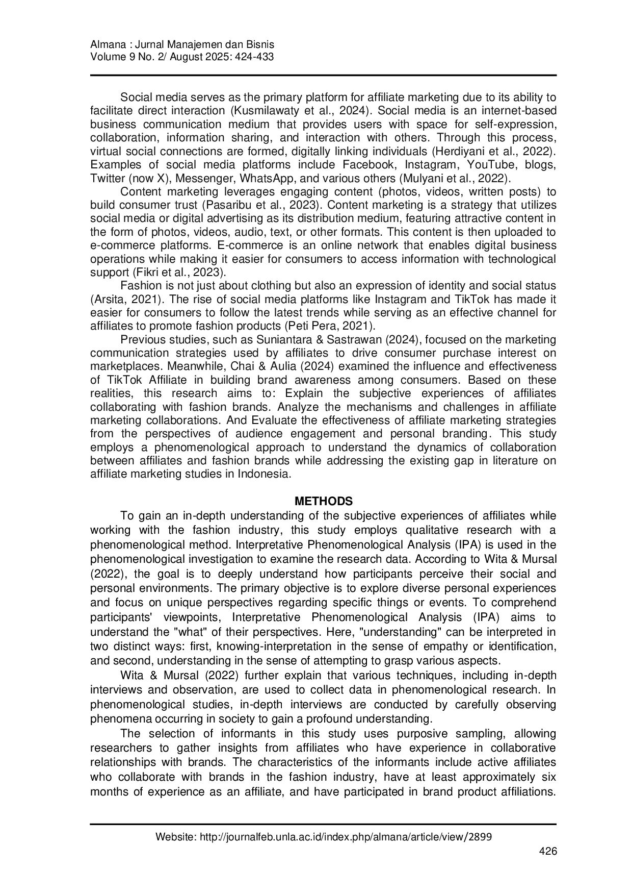 JURIS Implementation of Collaboration Between Affiliators and Brands A Phenomenological Study in the Fashion Industry Through Social Media