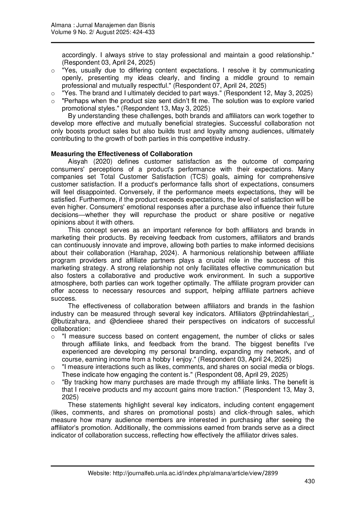 JURIS Implementation of Collaboration Between Affiliators and Brands A Phenomenological Study in the Fashion Industry Through Social Media