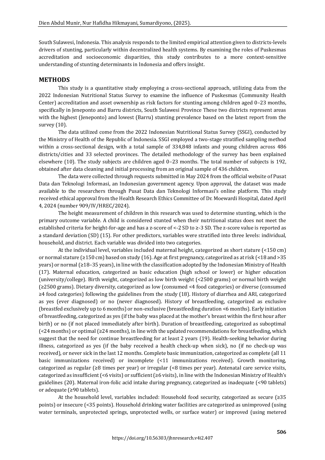 JURIS Puskesmas Accreditation Status And Asset Ownership Potentially Lowering Stunting Multilevel Analysis In Jeneponto and Barru Districts South Sulawesi