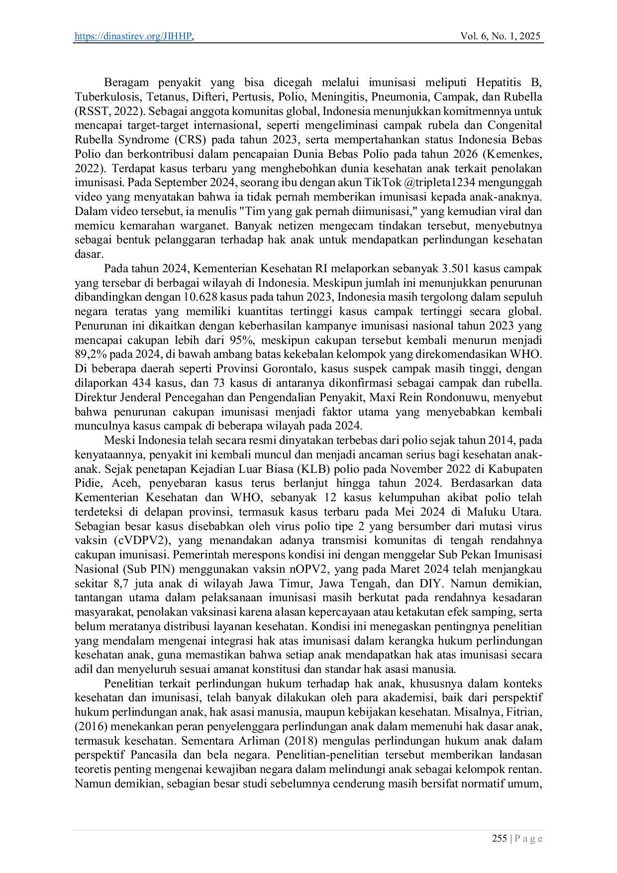 JURIS Analisis Perlindungan Hukum Terhadap Hak Anak dalam Akses Pelayanan Imunisasi di Indonesia