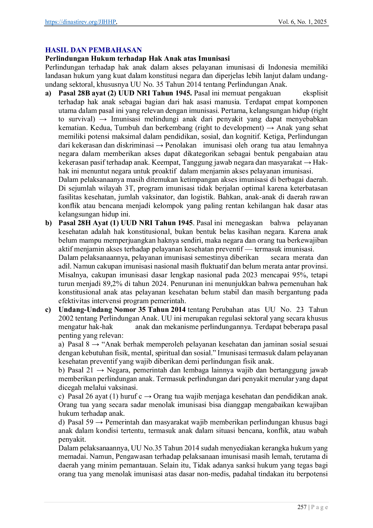 JURIS Analisis Perlindungan Hukum Terhadap Hak Anak dalam Akses Pelayanan Imunisasi di Indonesia