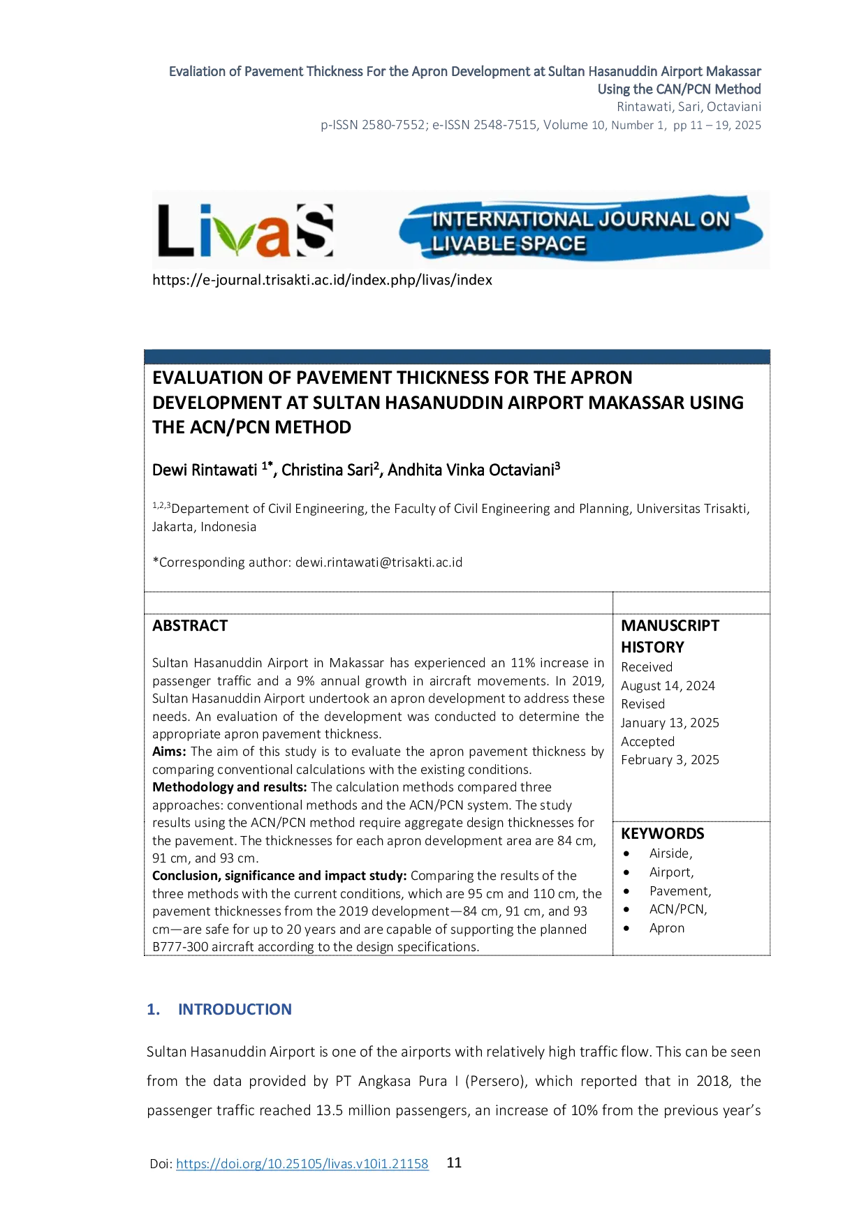 JURIS Evaluasi Ketebalan Perkerasan Untuk Pengembangan Apron di Bandar Udara Sultan Hasanuddin Makassar Menggunakan Metode CAN PCN