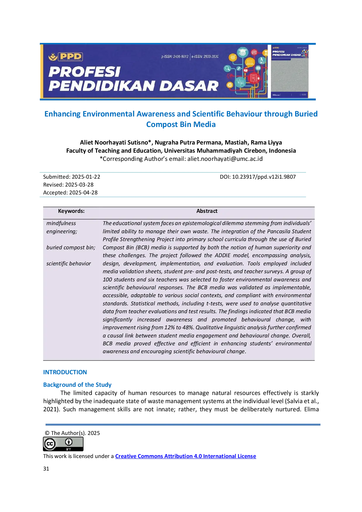 JURIS Enhancing Environmental Awareness and Scientific Behaviour through Buried Compost Bin Media