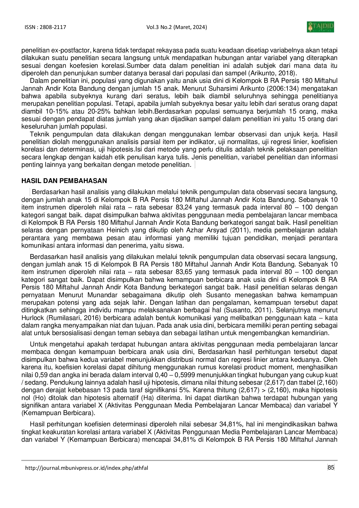 JURIS The Relationship Between Activities Using Learning Media to Read Fluently and Speaking Ability in Early Age Children