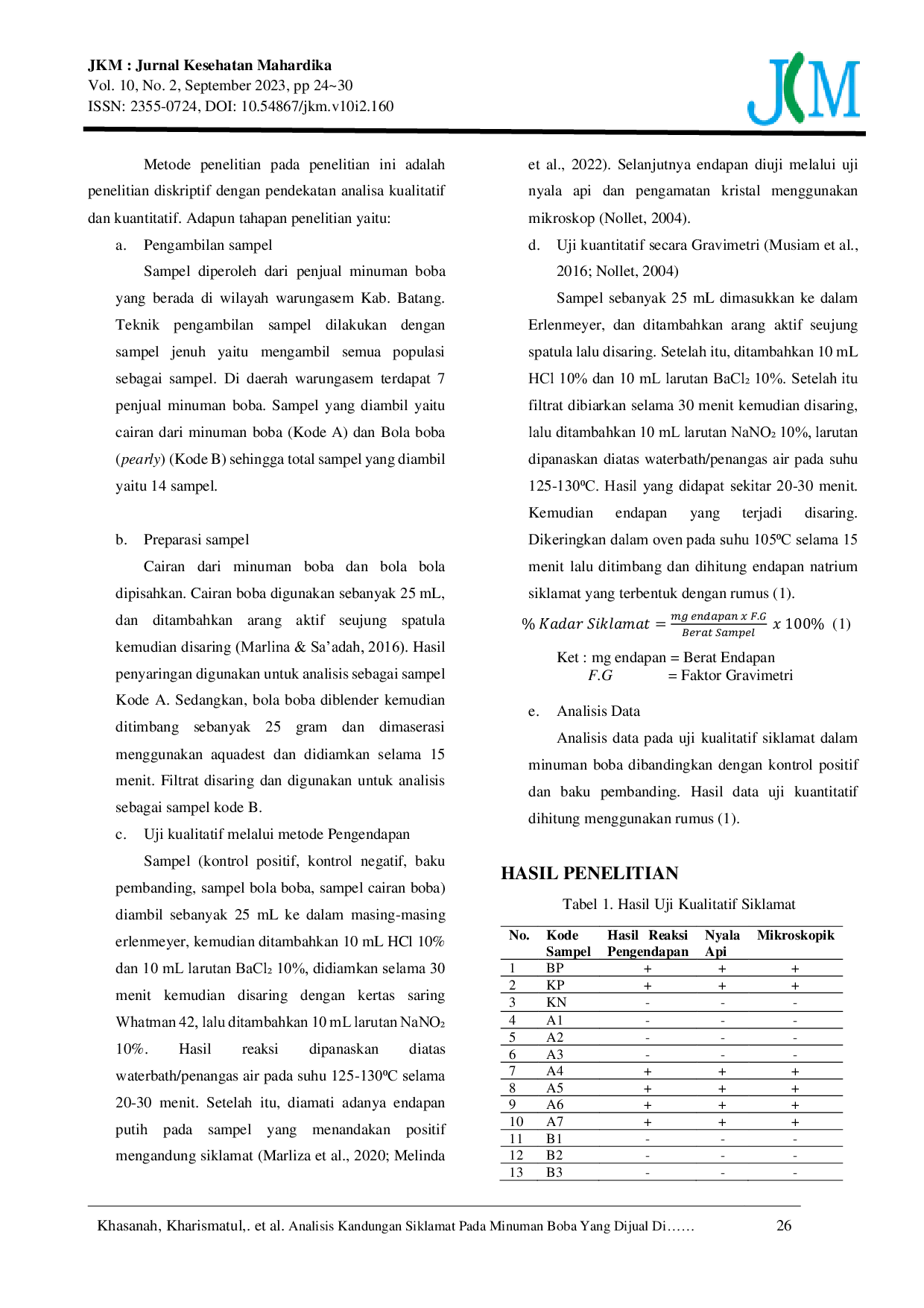 JURIS Analisis Kandungan Siklamat Pada Minuman Boba Yang Dijual Di Warungasem Kabupaten Batang