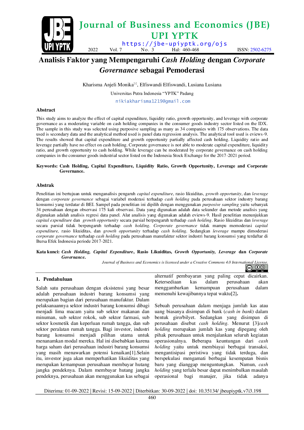 JURIS Analisis Faktor yang Mempengaruhi Cash Holding dengan Corporate Governance sebagai Pemoderasi