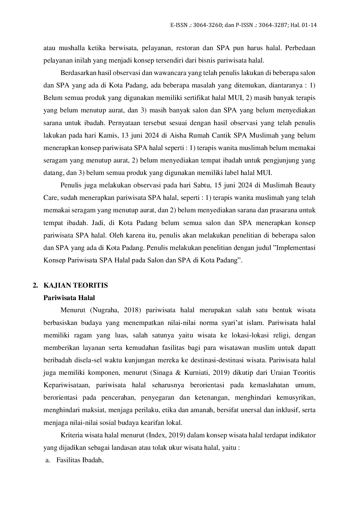 JURIS Implementasi Konsep Pariwisata SPA Halal pada Salon dan SPA di Kota Padang