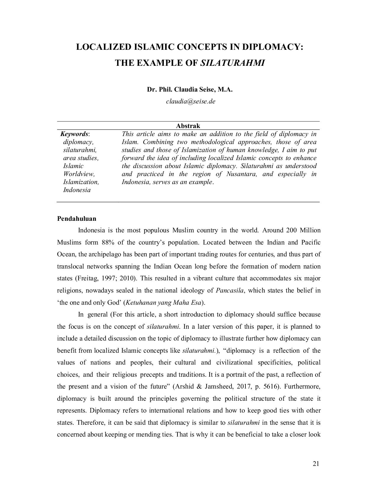 JURIS Konsep Islam Lokal dalam Diplomasi Contoh Silaturahmi