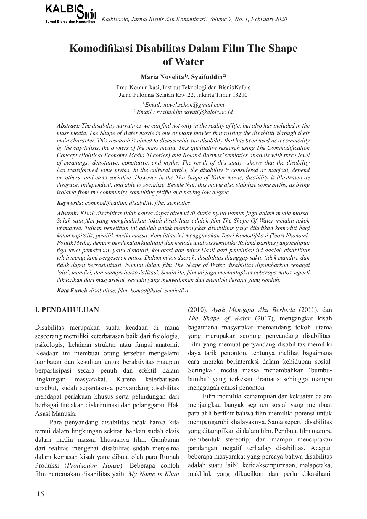 JURIS Komodifikasi Disabilitas Dalam Film The Shape of Water