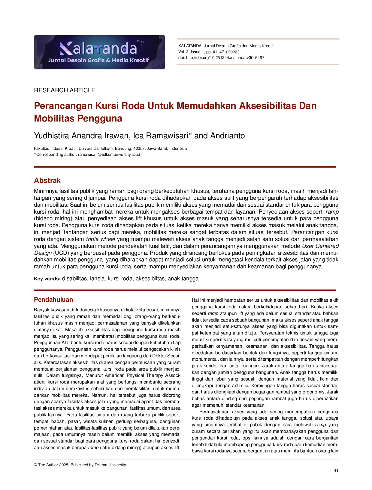 JURIS Perancangan Kursi Roda untuk Memudahkan Aksesibilitas dan Mobilitas Pengguna