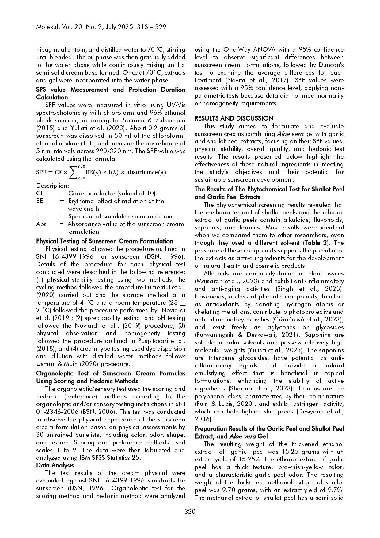 juris Eco friendly Sunscreen Aloe vera and Garlic Shallot Peel Extract Formulation for Enhanced SPF