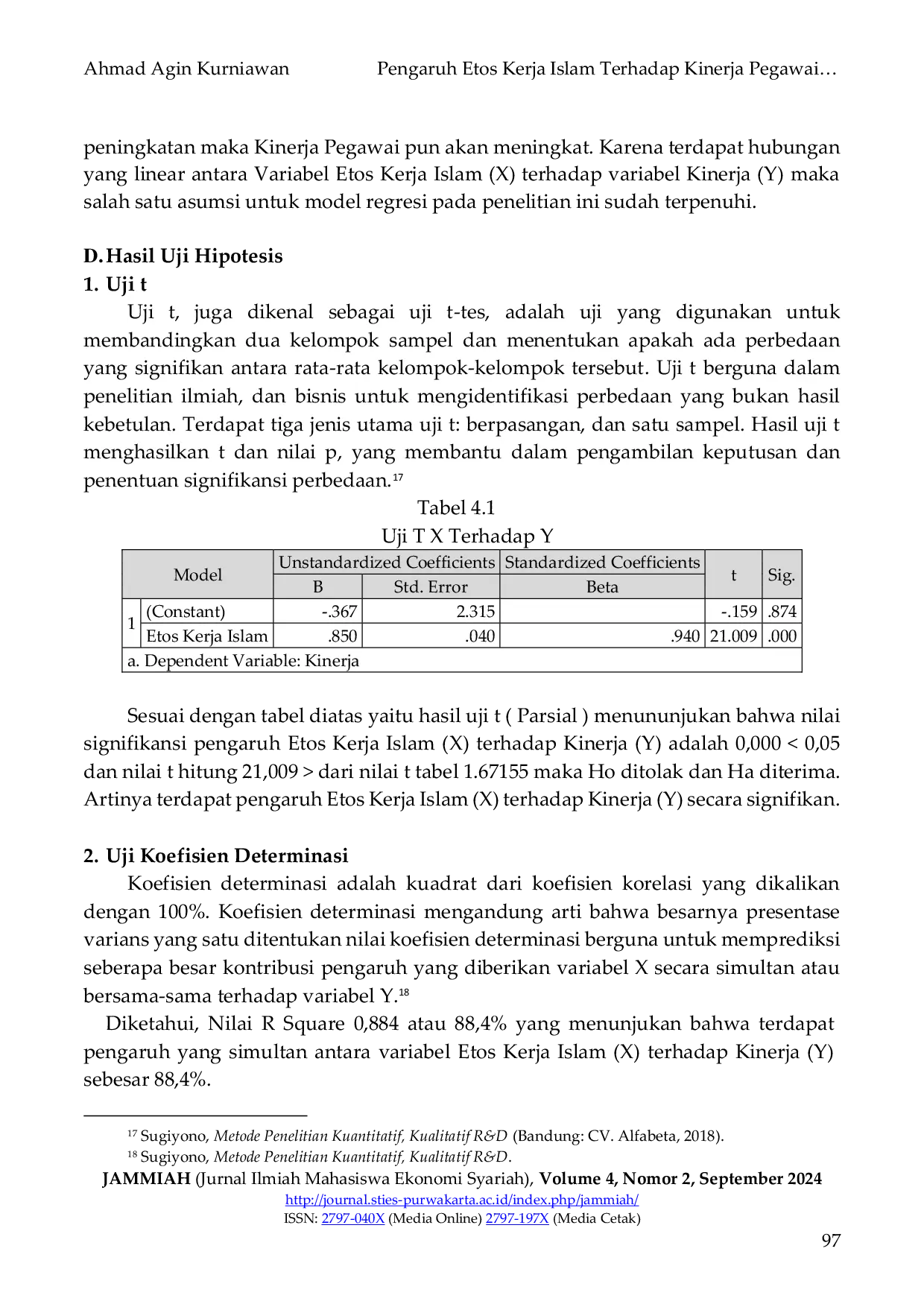 JURIS Pengaruh Etos Kerja Islam Terhadap Kinerja Pegawai Desa Bojong Barat Purwakarta
