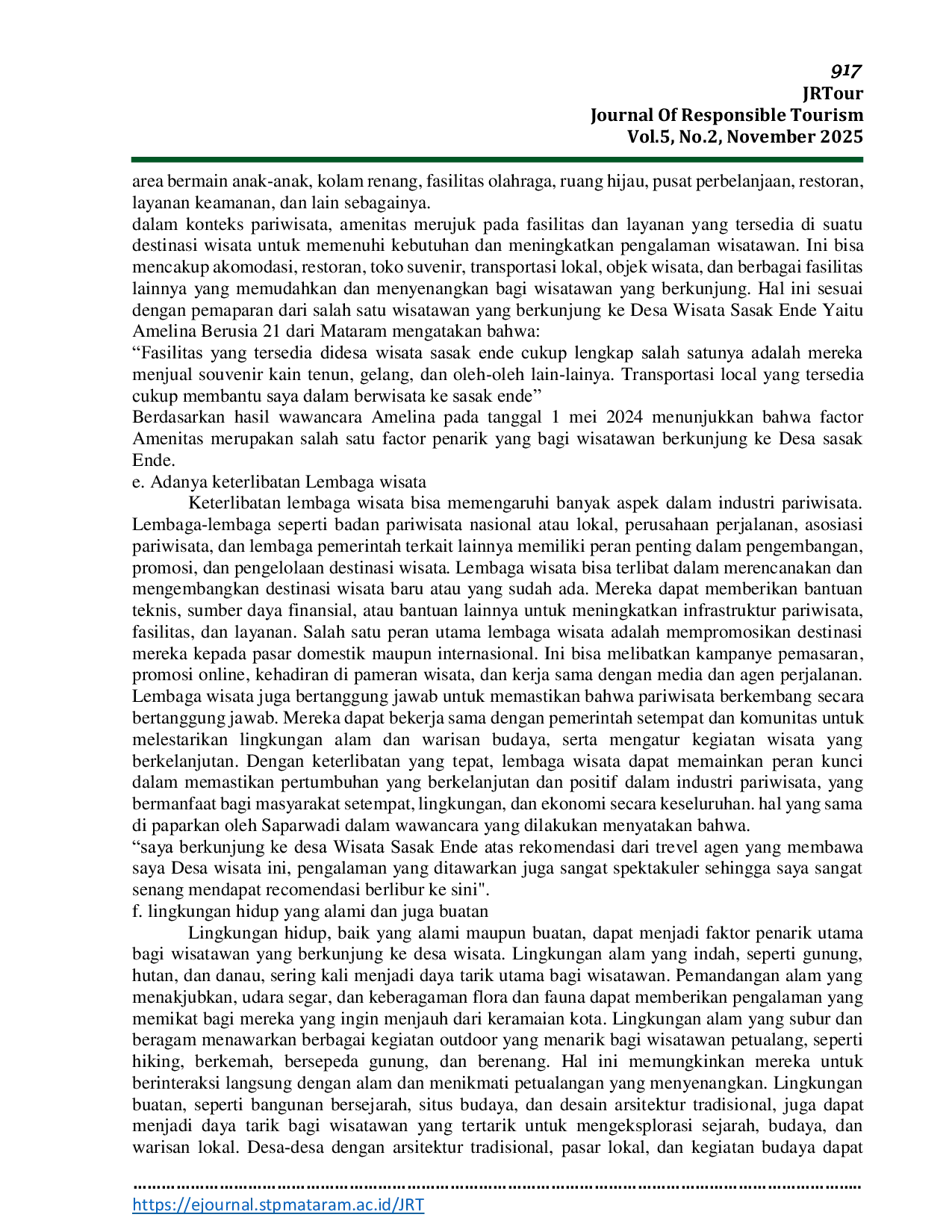 JURIS Faktor Penarik Pull Factor dan Pendorong Push Factor Wisatawan ke Desa Wisata Sasak Ende Lombok Tengah