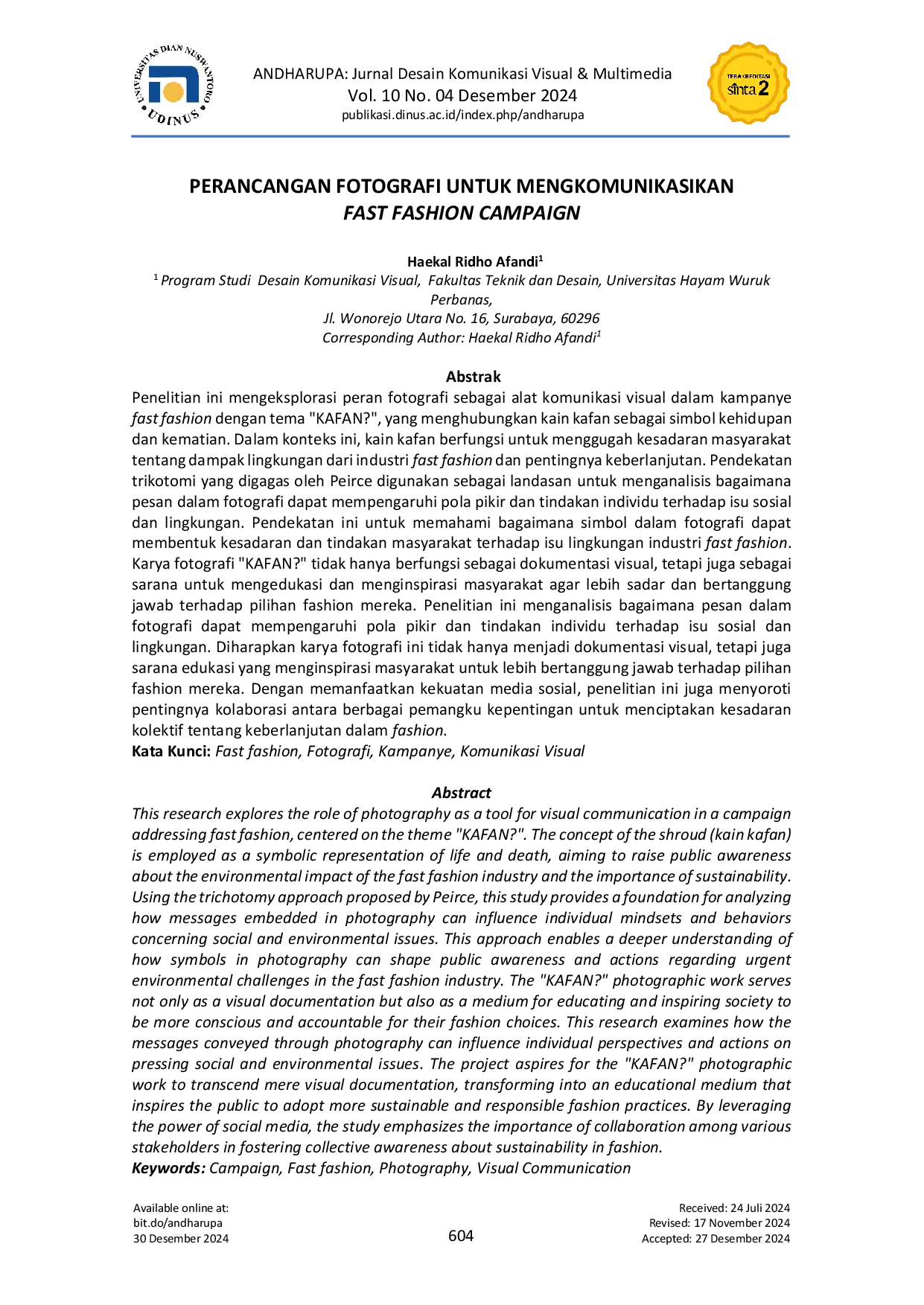 JURIS Perancangan Fotografi untuk Mengkomunikasikan Fast Fashion Campaign