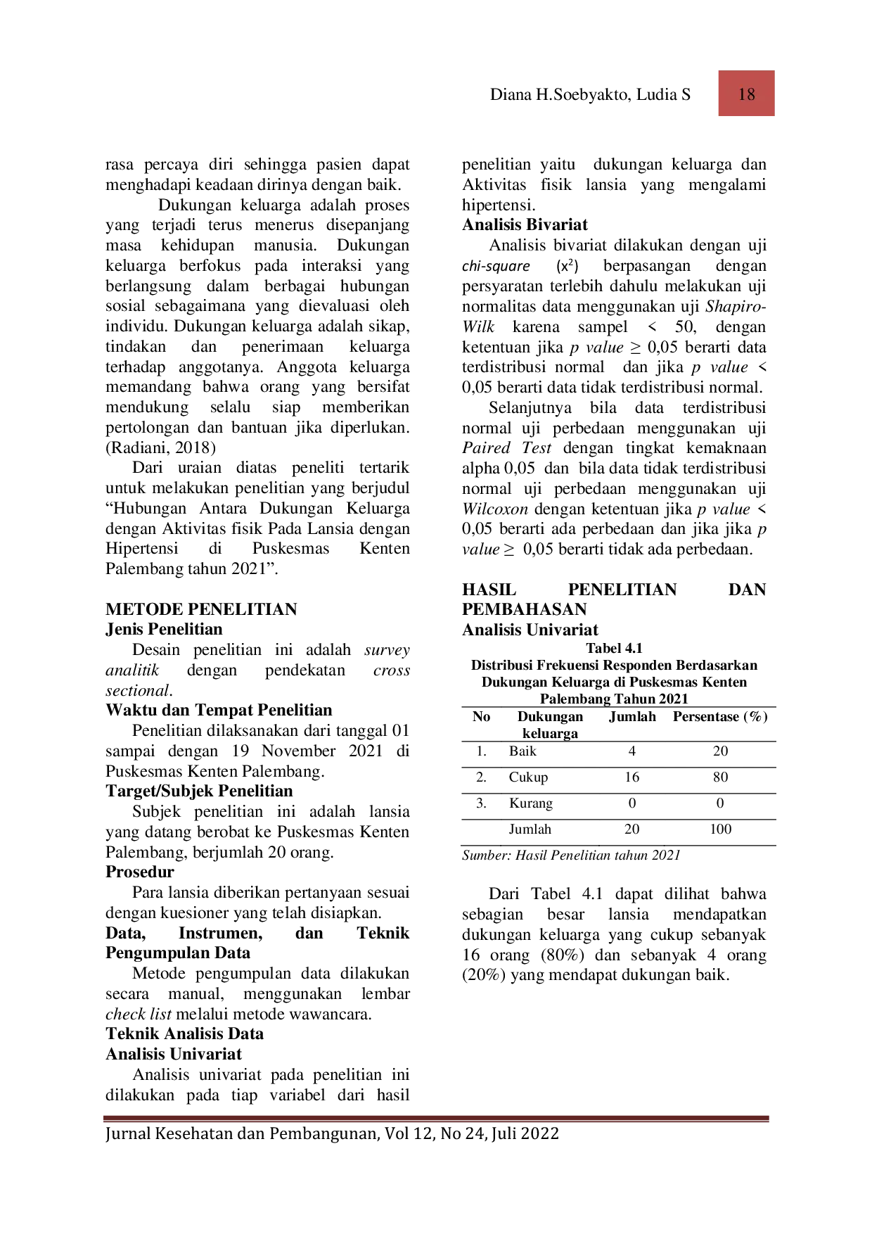 JURIS Hubungan Dukungan Keluarga Dengan Aktivitas Fisik Pada Lansia Dengan Hipertensi