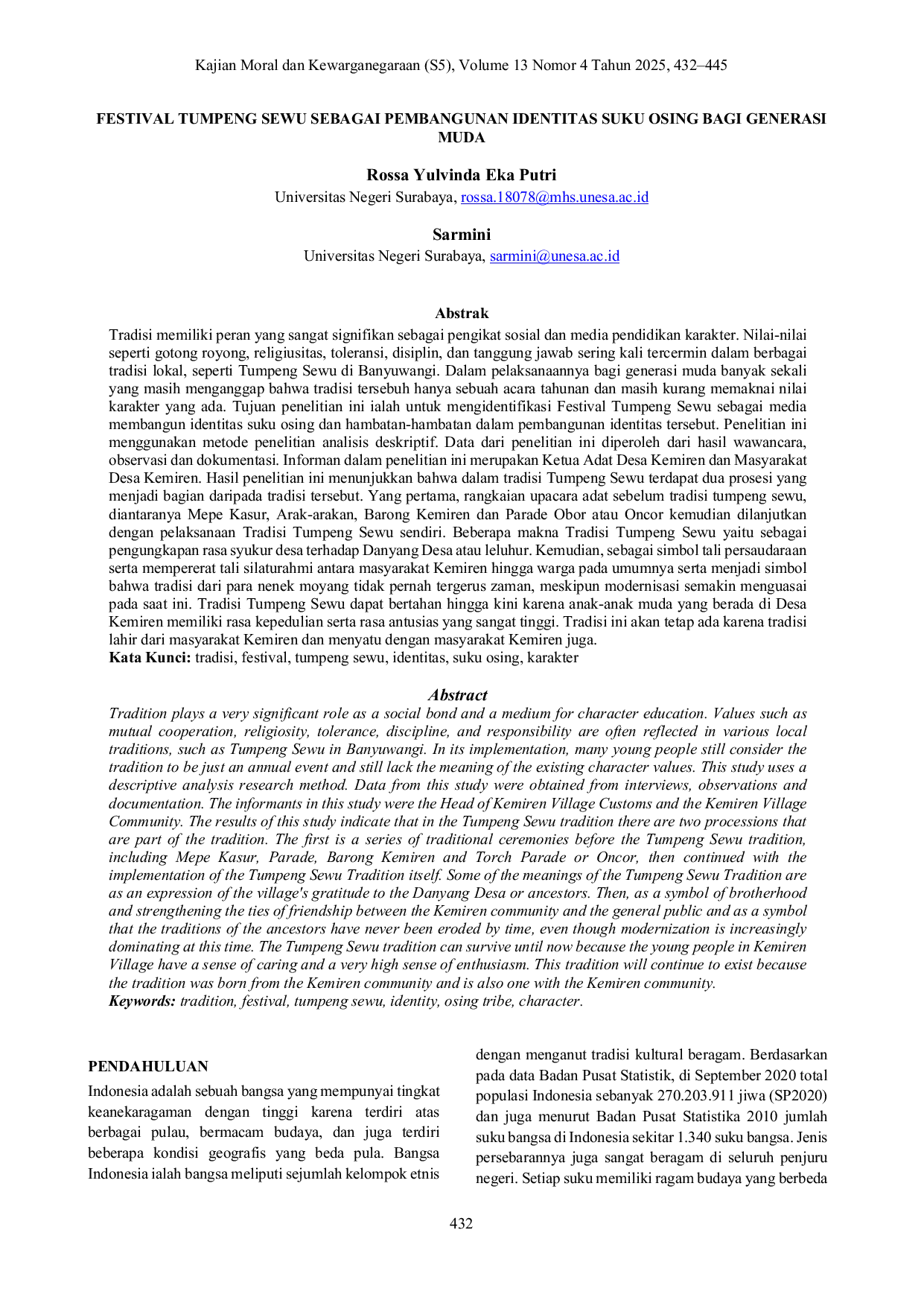 JURIS Festival Tumpeng Sewu Sebagai Pembangunan Identitas Suku Osing Bagi Generasi Muda