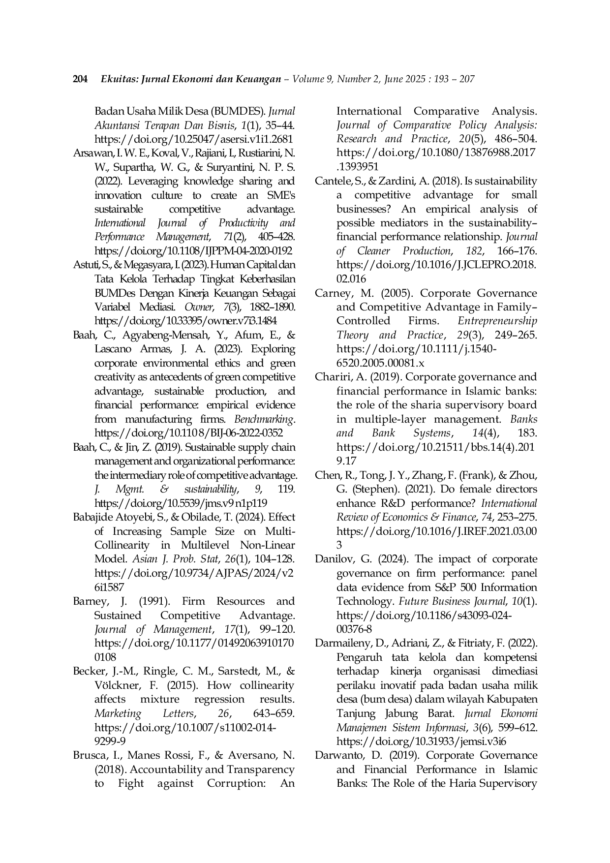 JURIS Enhancing Village Owned Enterprises Performance Through Effective Governance The Mediating Role of Competitive Advantage