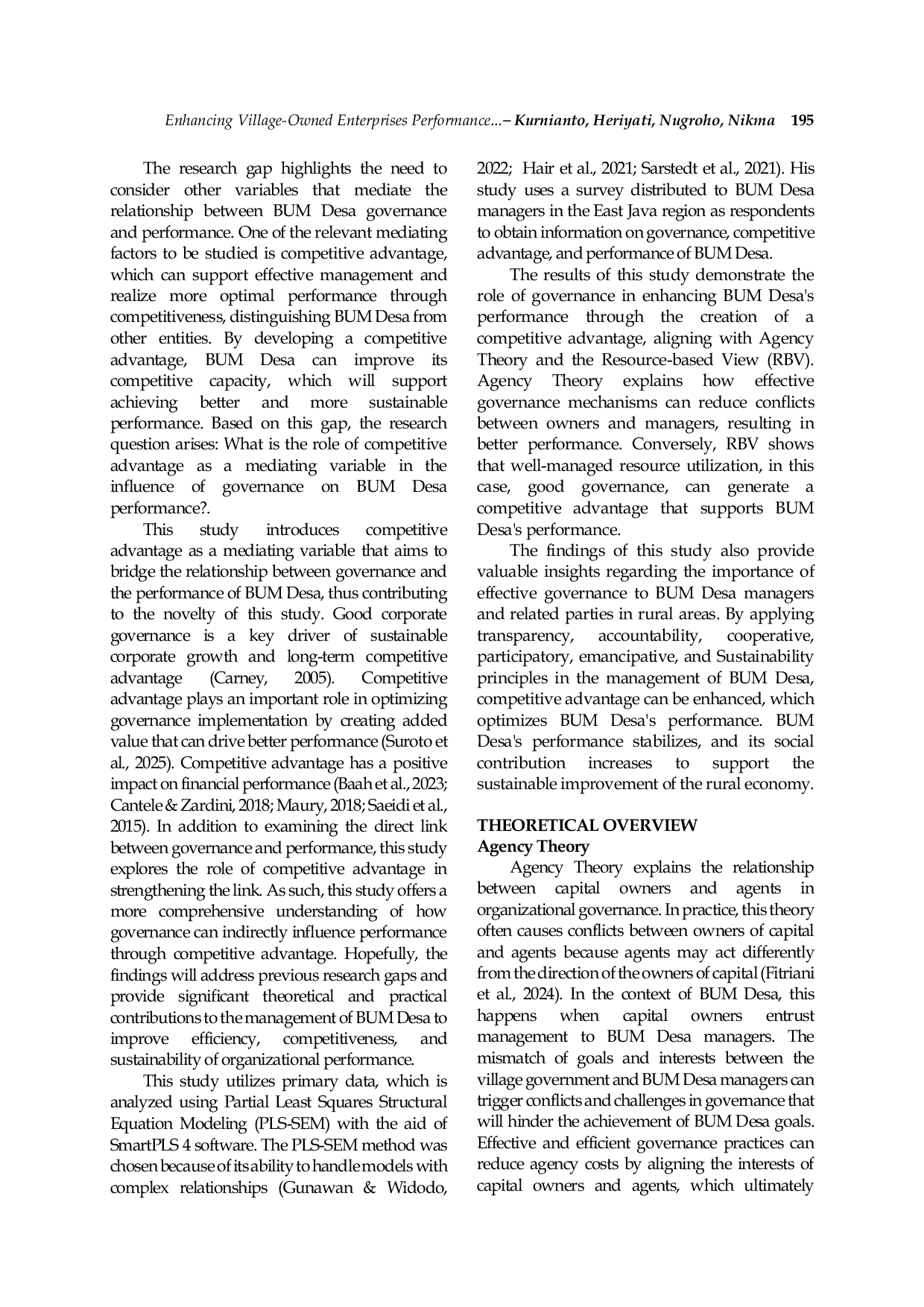 JURIS Enhancing Village Owned Enterprises Performance Through Effective Governance The Mediating Role of Competitive Advantage