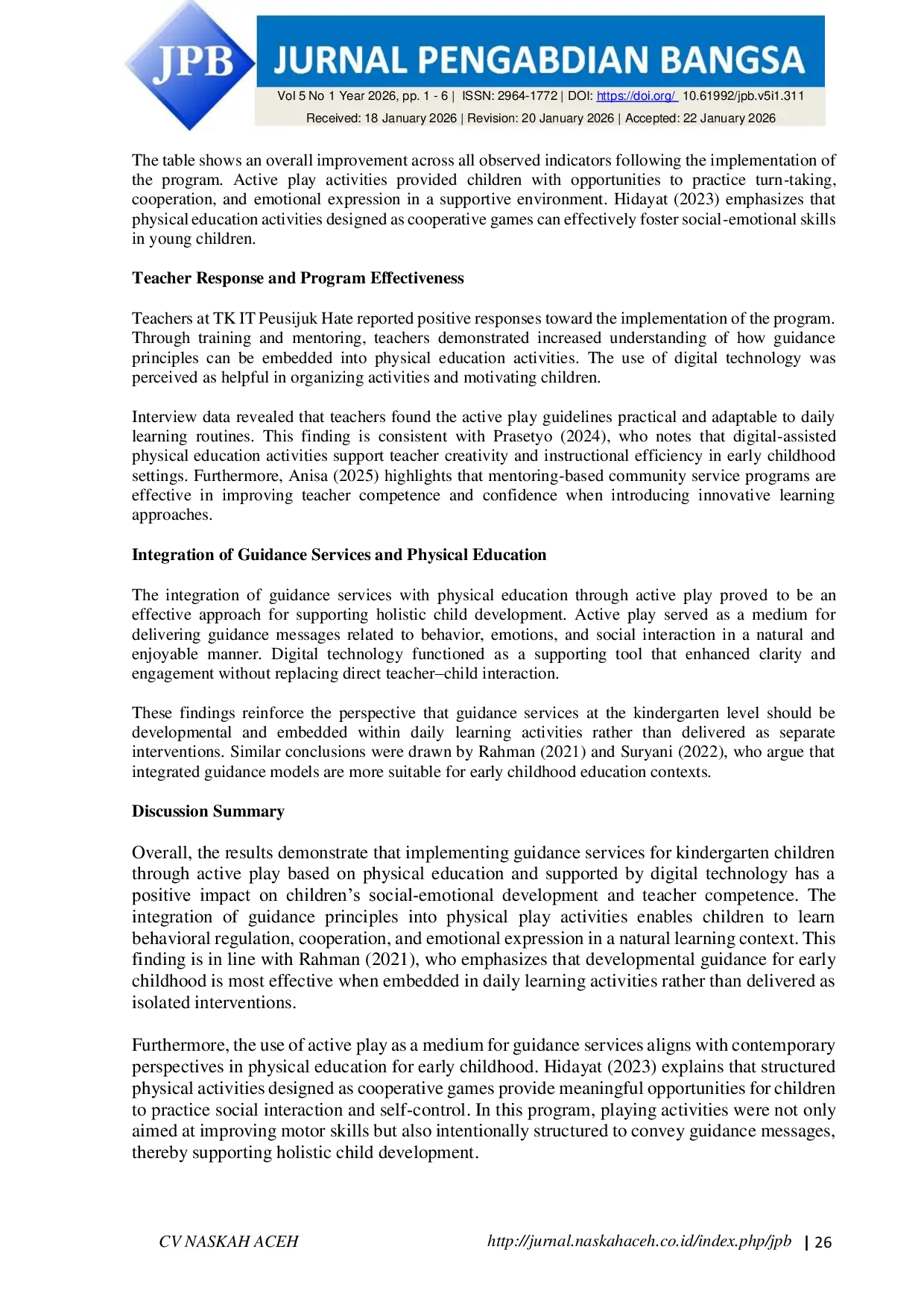 JURIS Implementation Of Kindergarten Children s Guidance Services Based On Active Play In Physical Education And Digital Technology