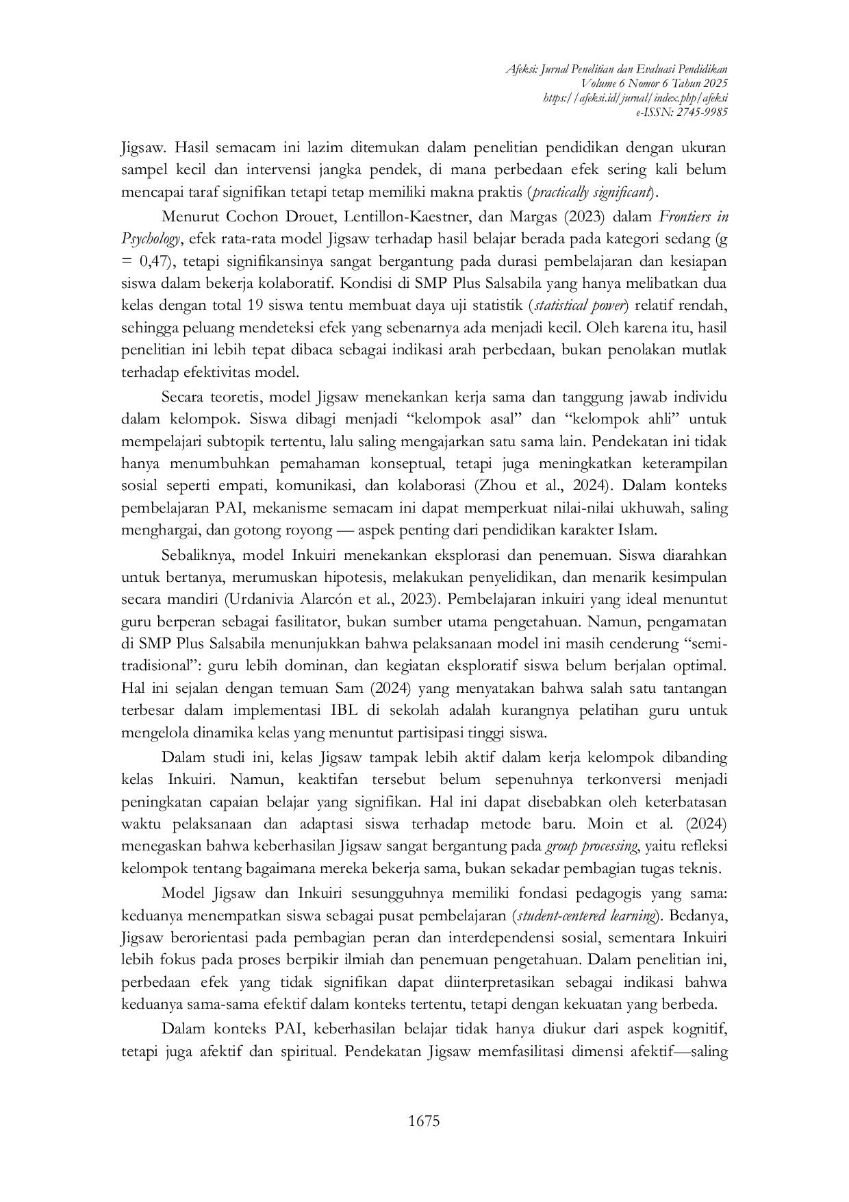 JURIS Perbedaan Hasil Belajar Antara Model Pembelajaran Jigsaw dan Inkuiri Pada Mata Pelajaran PAI SMP Plus Salsabila