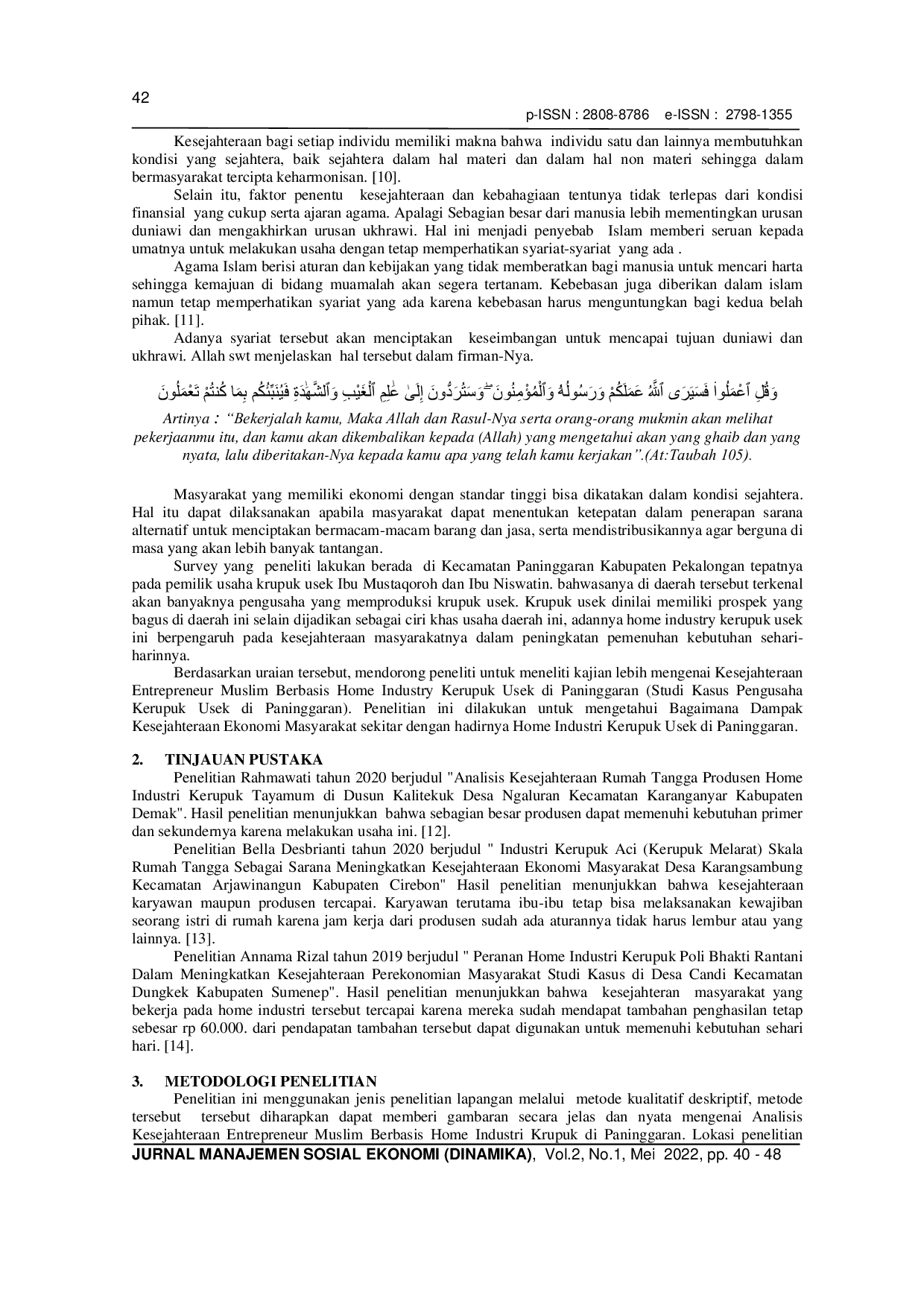 JURIS Analisis Kesejahteraan Entrepreneur Muslim Berbasis Home Industry Kerupuk Usek di Kecamatan Paninggaran Kabupaten Pekalongan