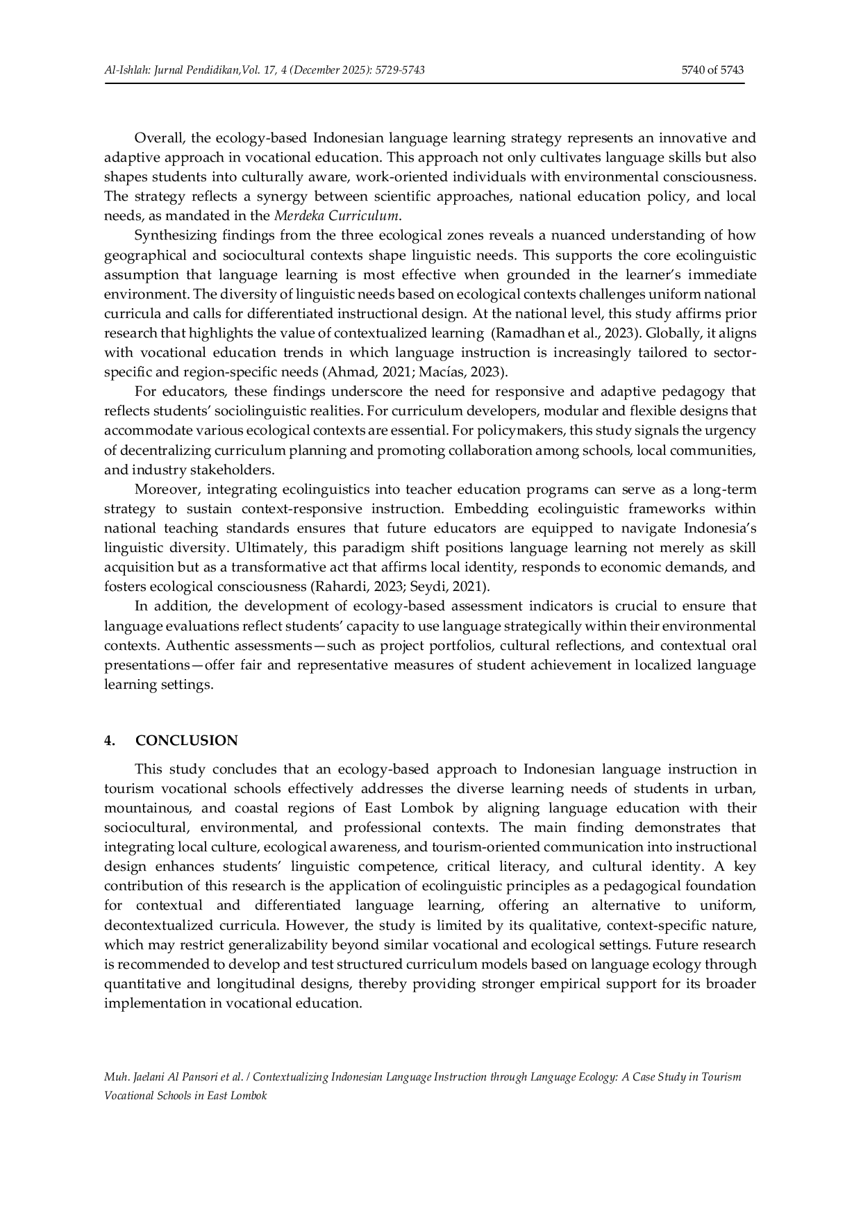 JURIS Contextualizing Indonesian Language Instruction through Language Ecology A Case Study in Tourism Vocational Schools in East Lombok