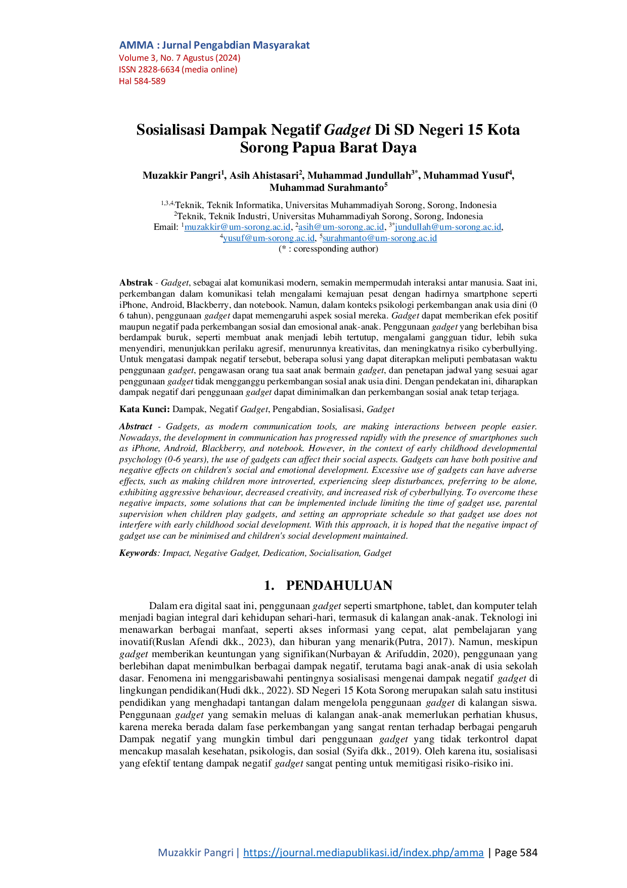 JURIS Sosialisasi Dampak Negatif Gadget Di SD Negeri 15 Kota Sorong Papua Barat Daya