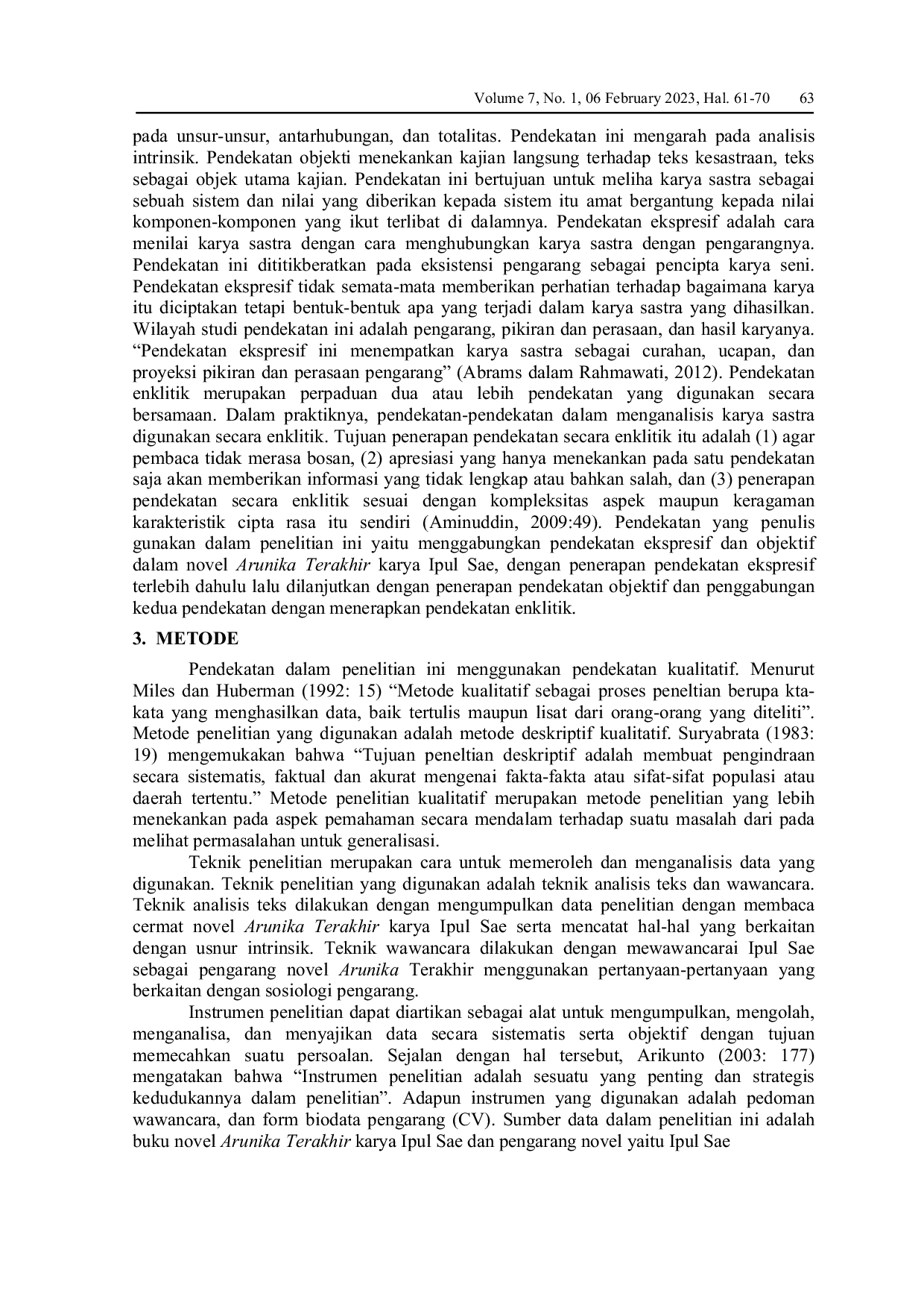 JURIS Kajian Novel Arunika Terakhir Karya Ipul Sae Menggunakan Pendekatan Enklitik