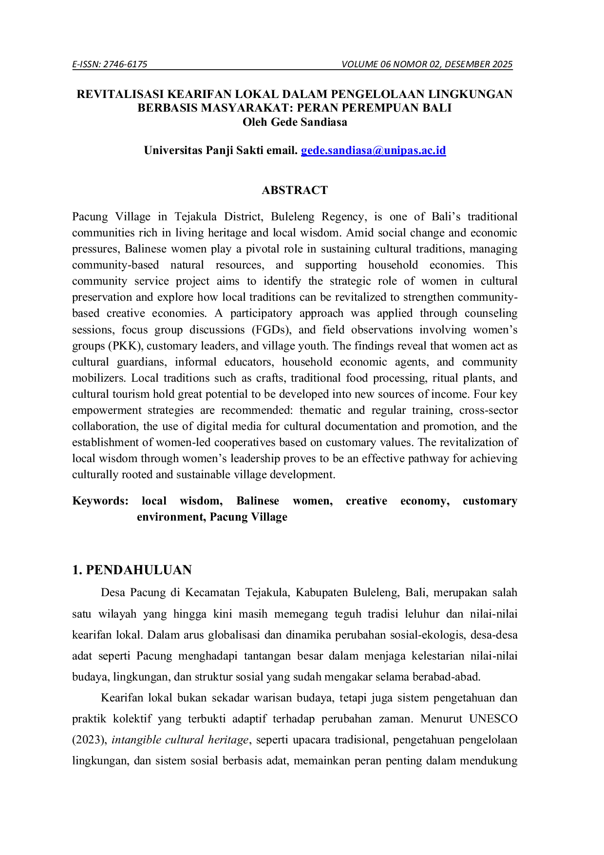 JURIS Revitalisasi Kearifan Lokal dalam Pengelolaan Lingkungan Berbasis Masyarakat Peran Perempuan Bali