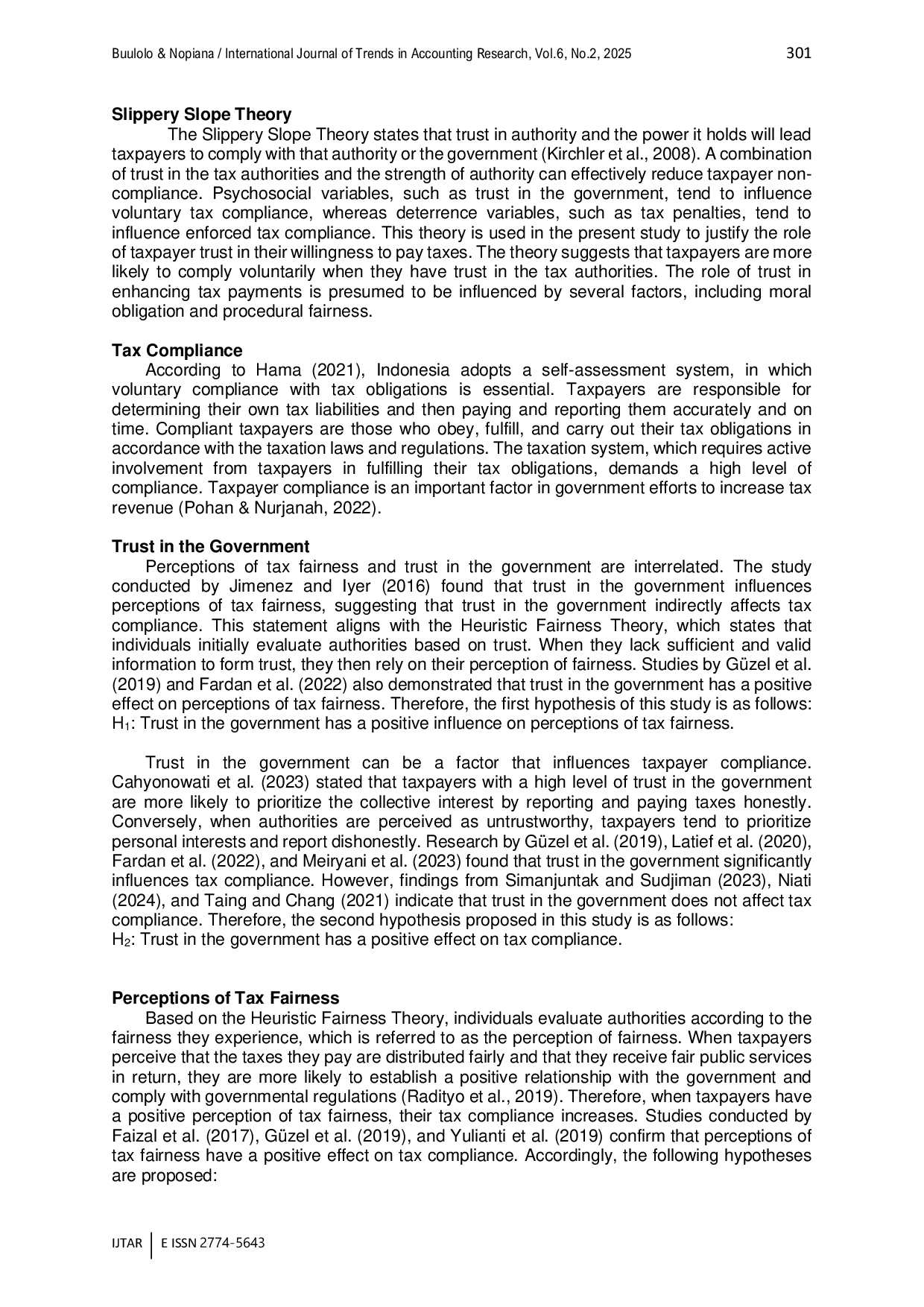 JURIS The Influence of Trust in the Government on Tax Compliance with the Perception of Tax Fairness as a Mediating Variable