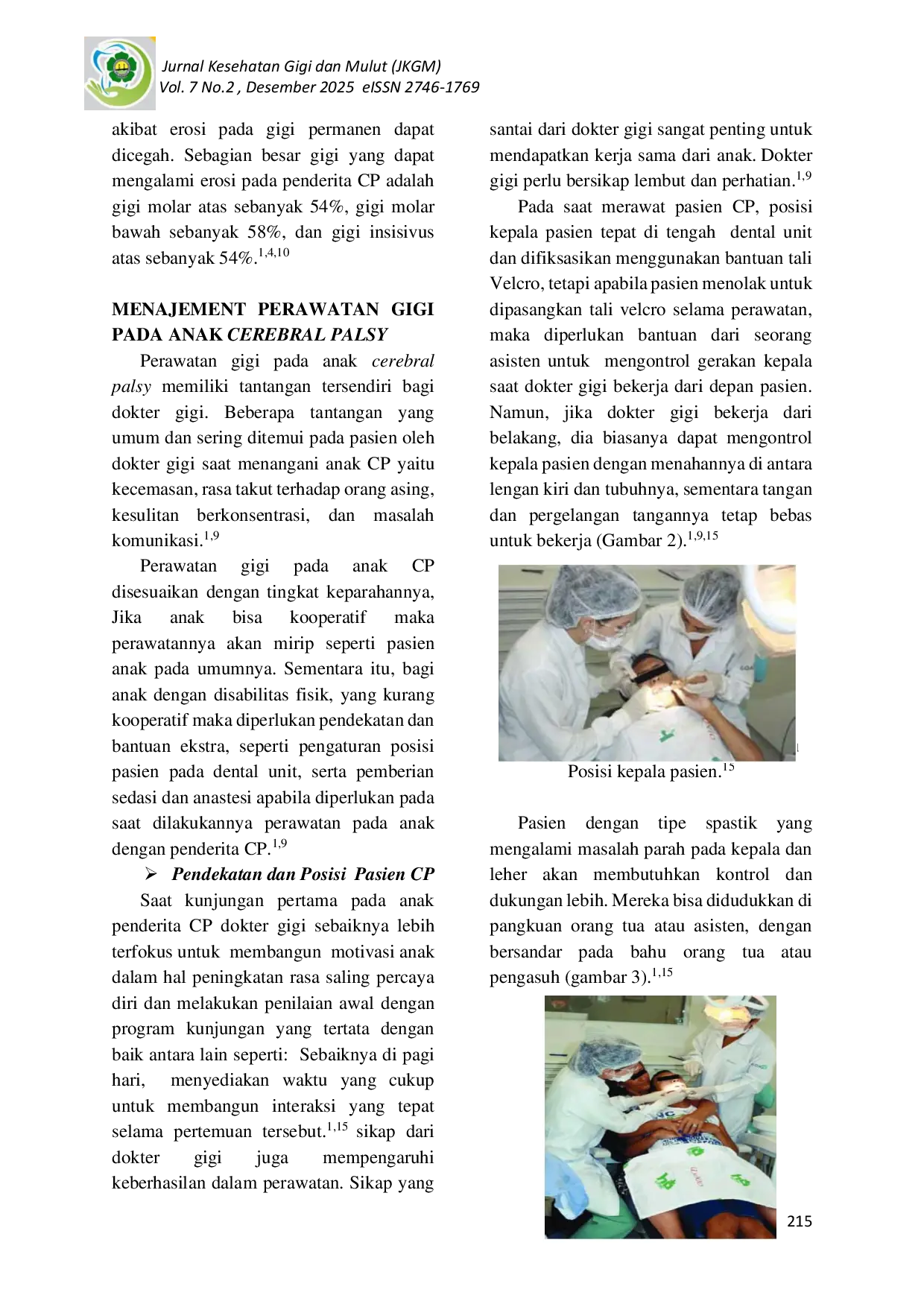 JURIS Perawatan Gigi untuk Anak dengan Cerebral Palsy Tinjauan Pustaka