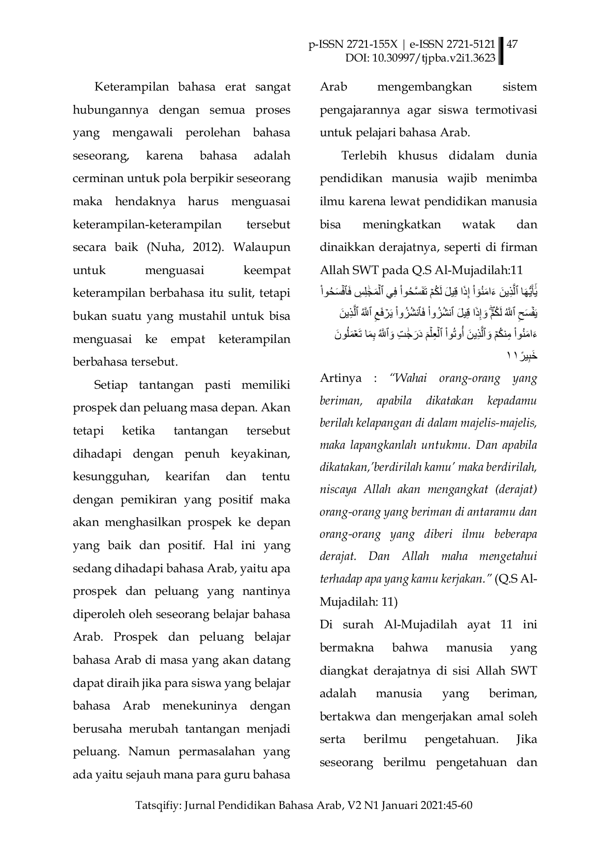 JURIS Pembelajaran Bahasa Arab melalui Teknik Flashcard untuk Meningkatkan Kosakata Siswa Kelas VII MTs Al Muchtari Cimande