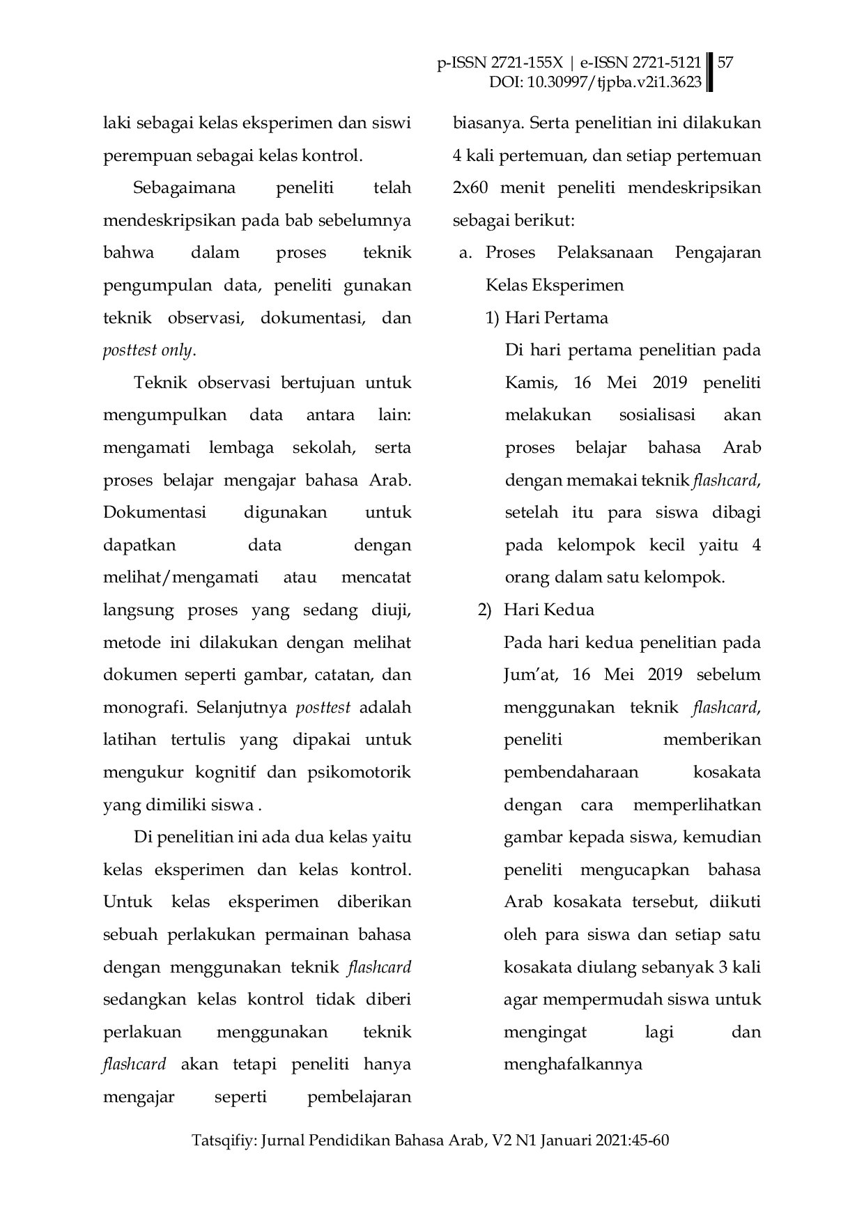 JURIS Pembelajaran Bahasa Arab melalui Teknik Flashcard untuk Meningkatkan Kosakata Siswa Kelas VII MTs Al Muchtari Cimande