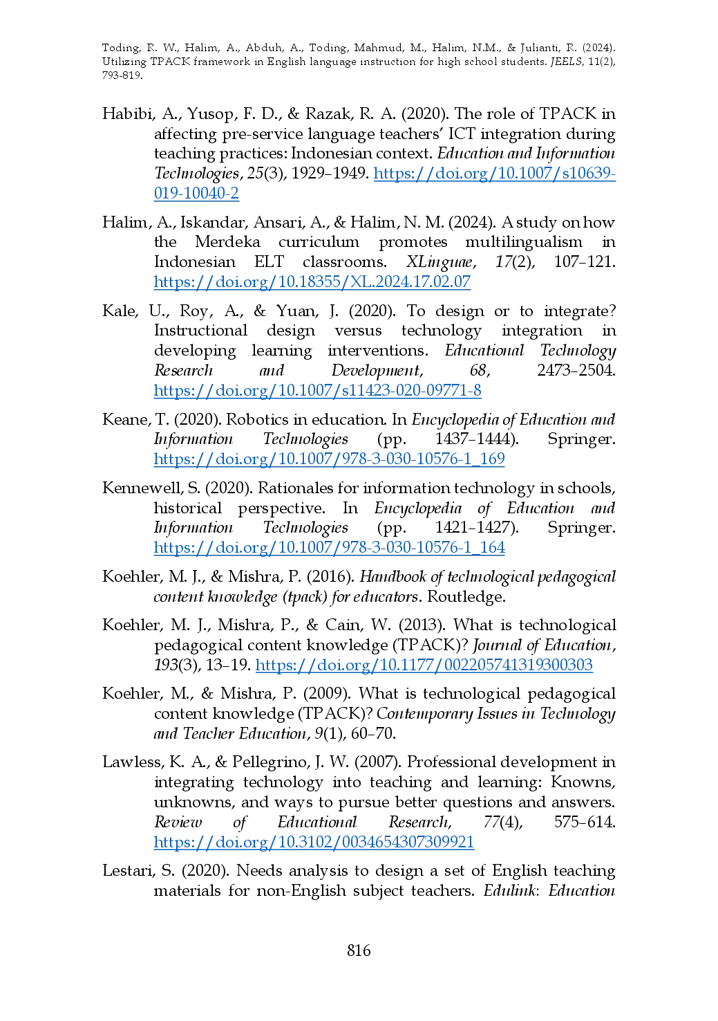 juris Utilizing TPACK Framework in English Language Instruction for High School Students