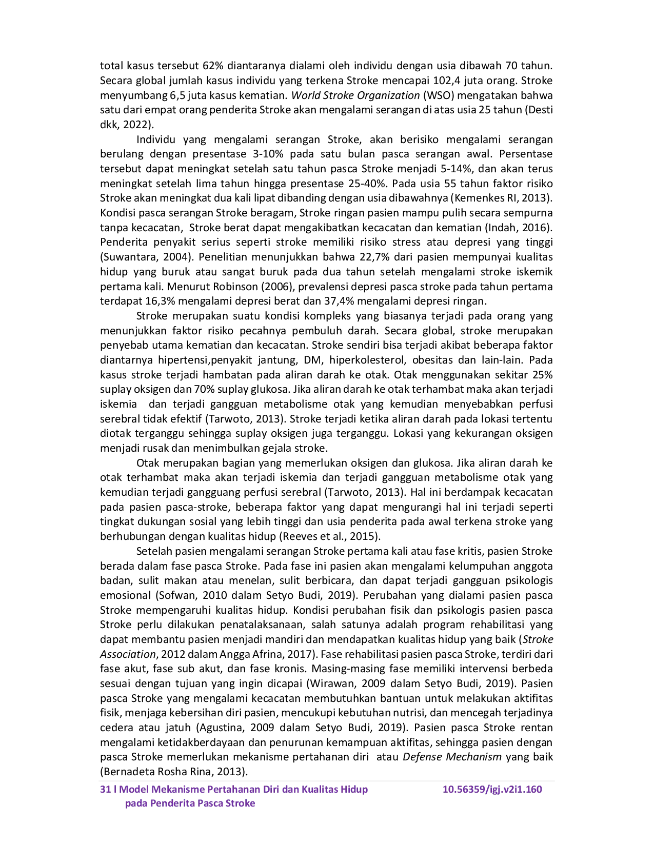 JURIS Model Mekanisme Pertahanan Diri dan Kualitas Hidup pada Penderita Pasca Stroke