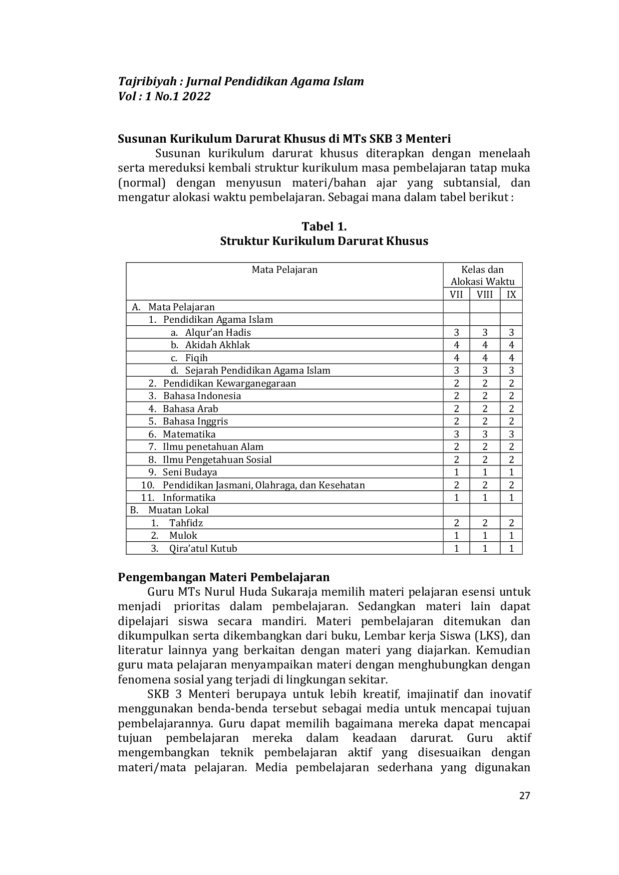 JURIS IMPLEMENTASI KURIKULUM DARURAT KHUSUS PANDEMI COVID 19 DI MTs SKB SINAR SERDANG KABUPATEN SERDANG BEDAGAI