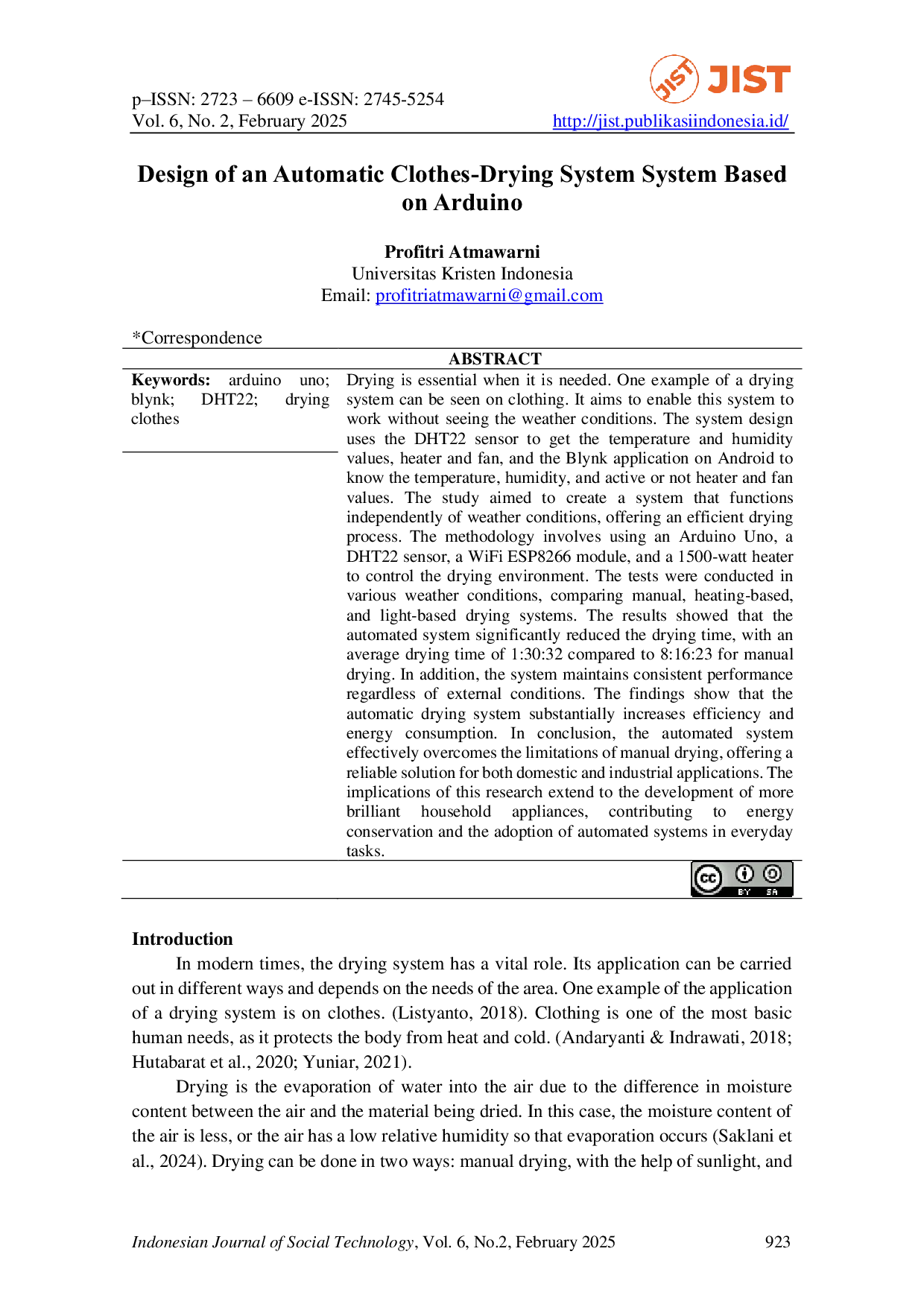 JURIS Design of an Automatic Clothes Drying System System Based on Arduino
