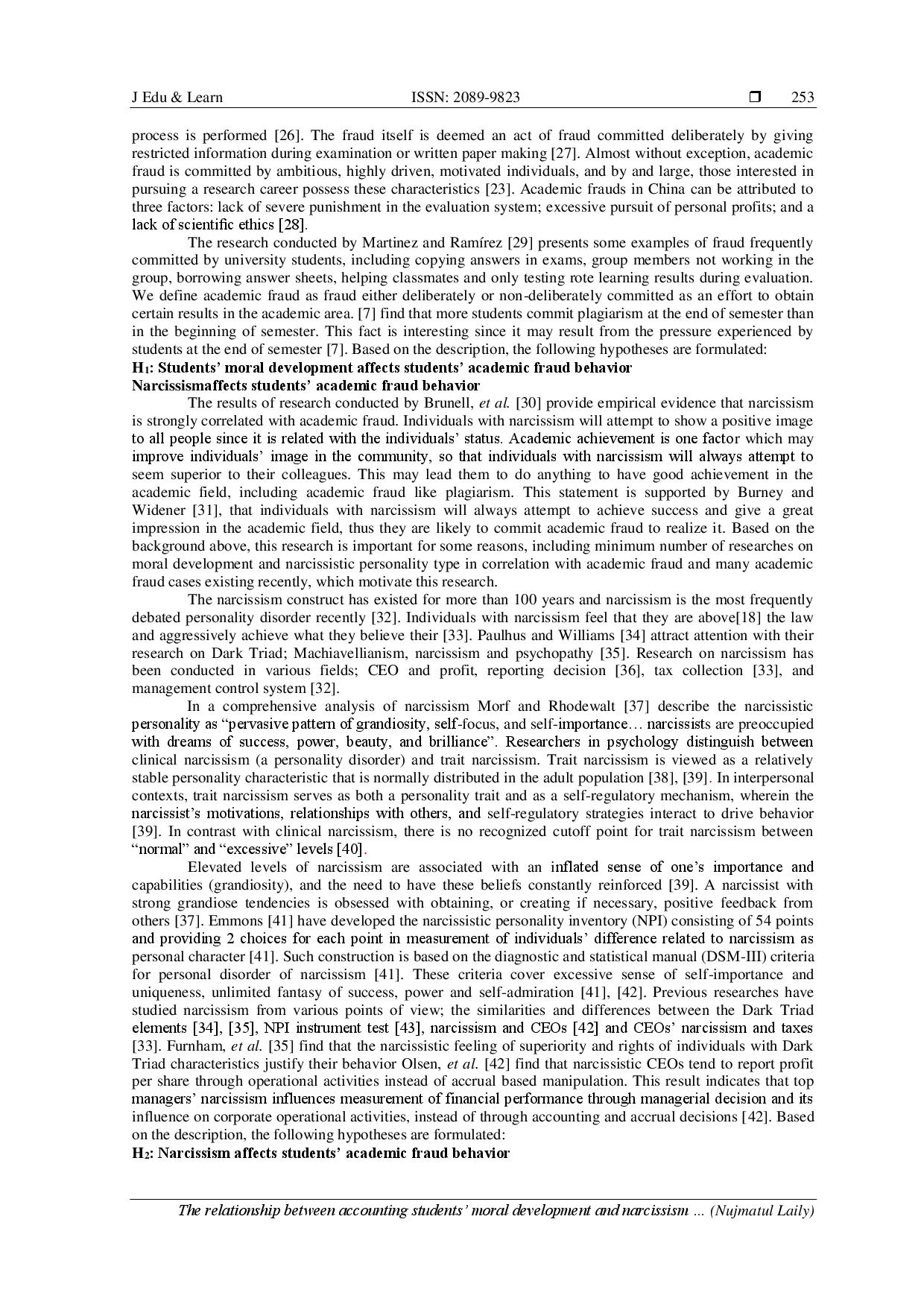 juris The relationship between accounting students moral development and narcissism on academic fraud