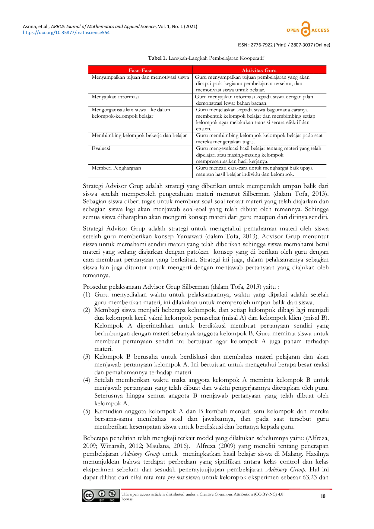 JURIS Effectiveness of Cooperative Learning with Advisor Group Strategy in 7th Grade Mathematics Classroom