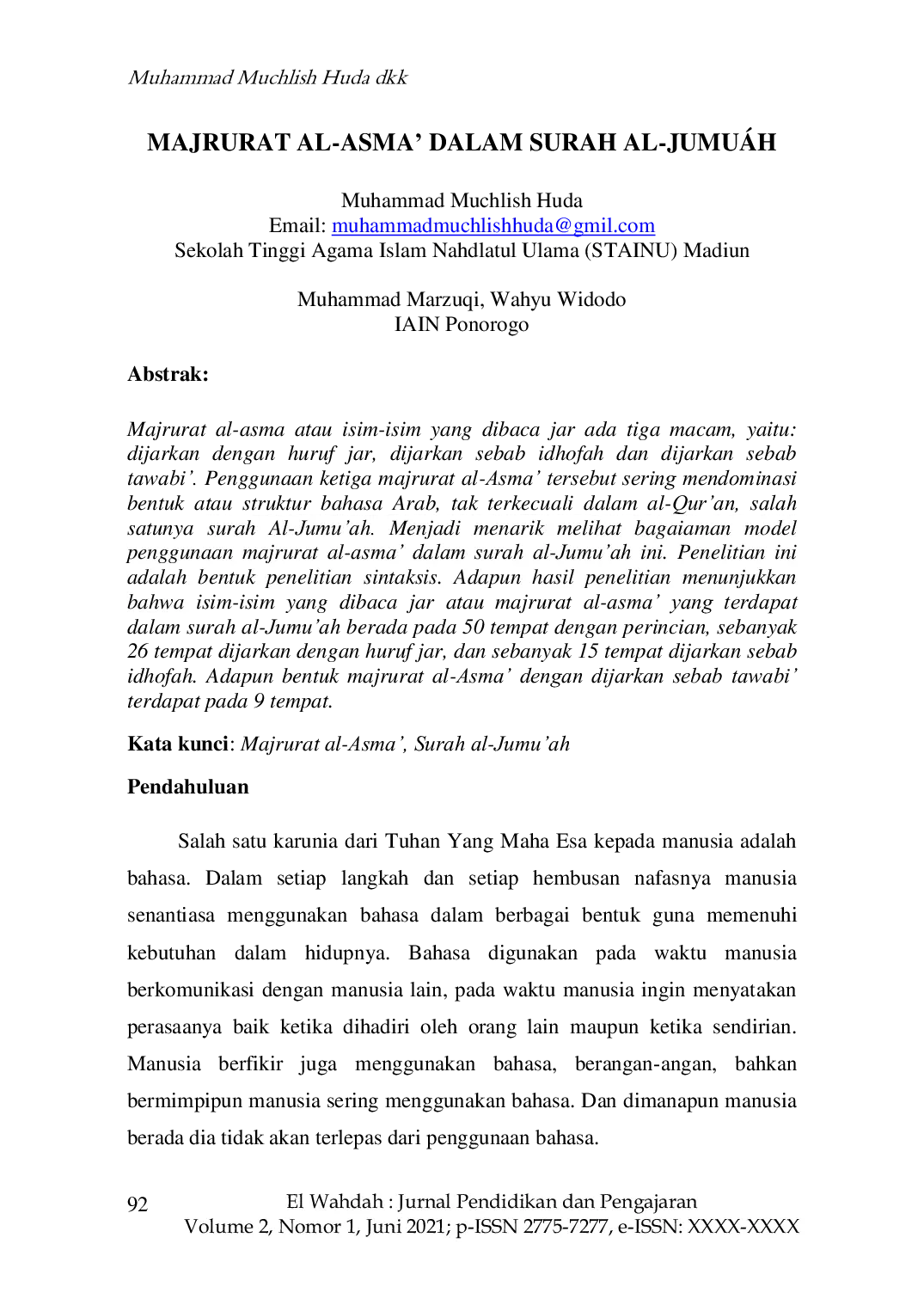 JURIS Majrurat Al Asma Dalam Surah Al Jumu ah