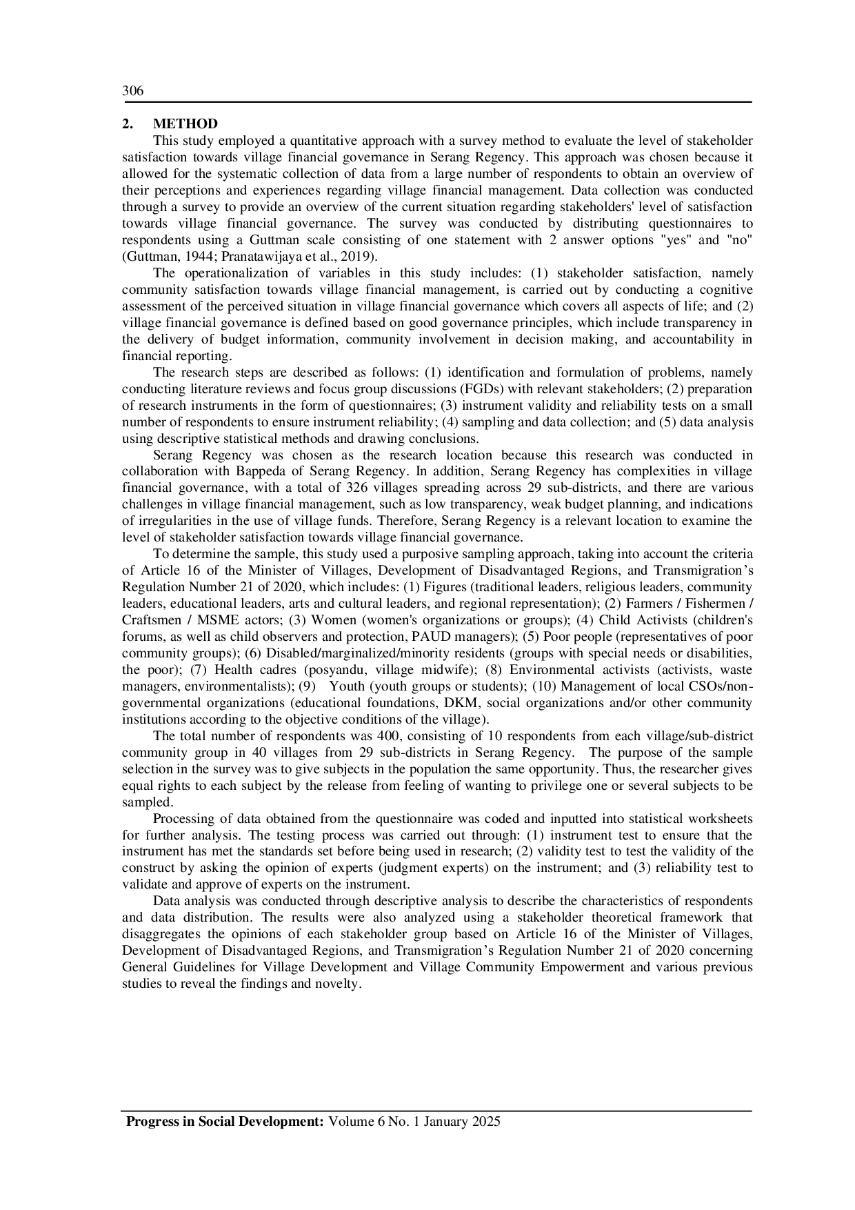 JURIS Stakeholder Perspectives on the Satisfaction of Village Financial Governance in Serang Regency